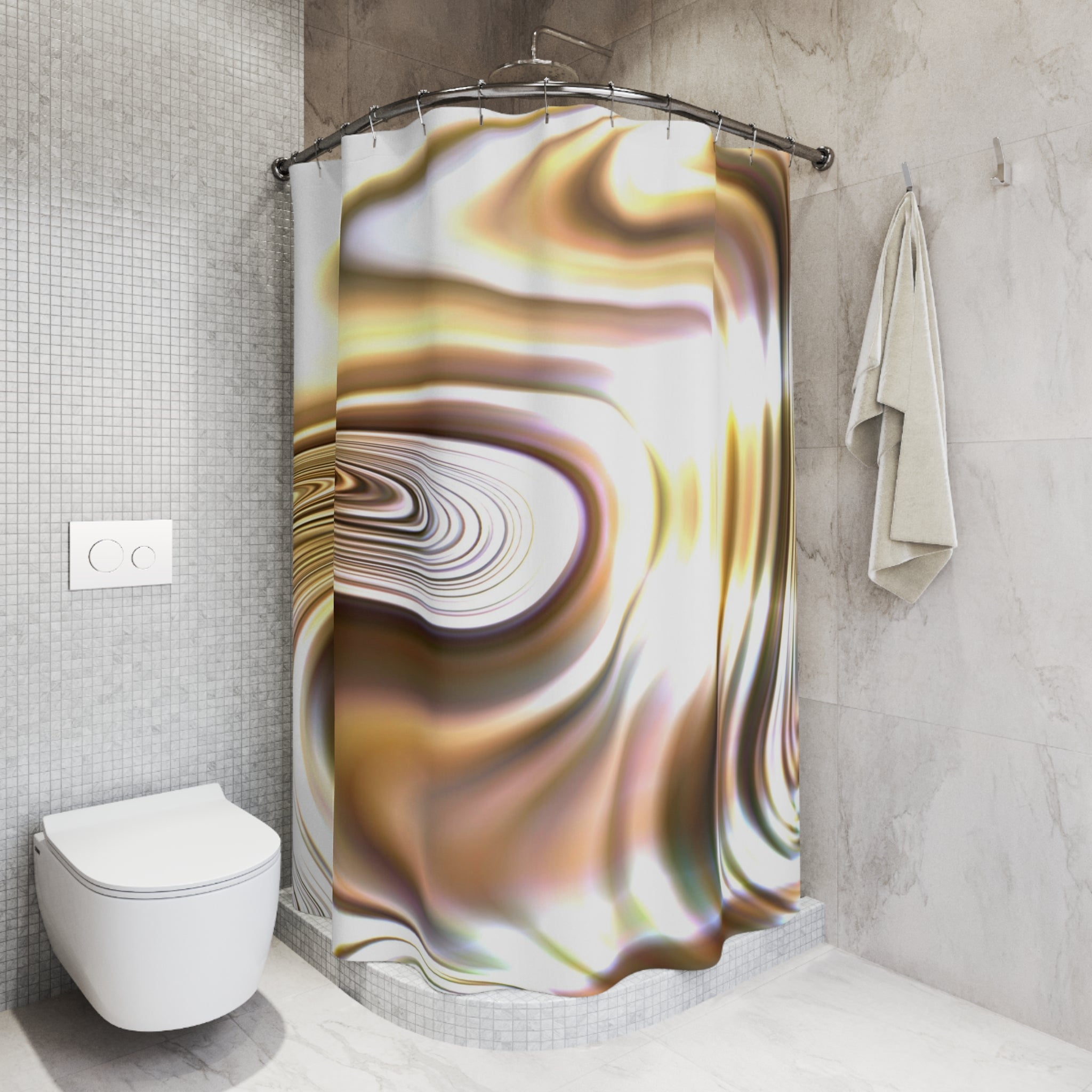 Boho Shower Curtain | Brown Beige, White Yellow