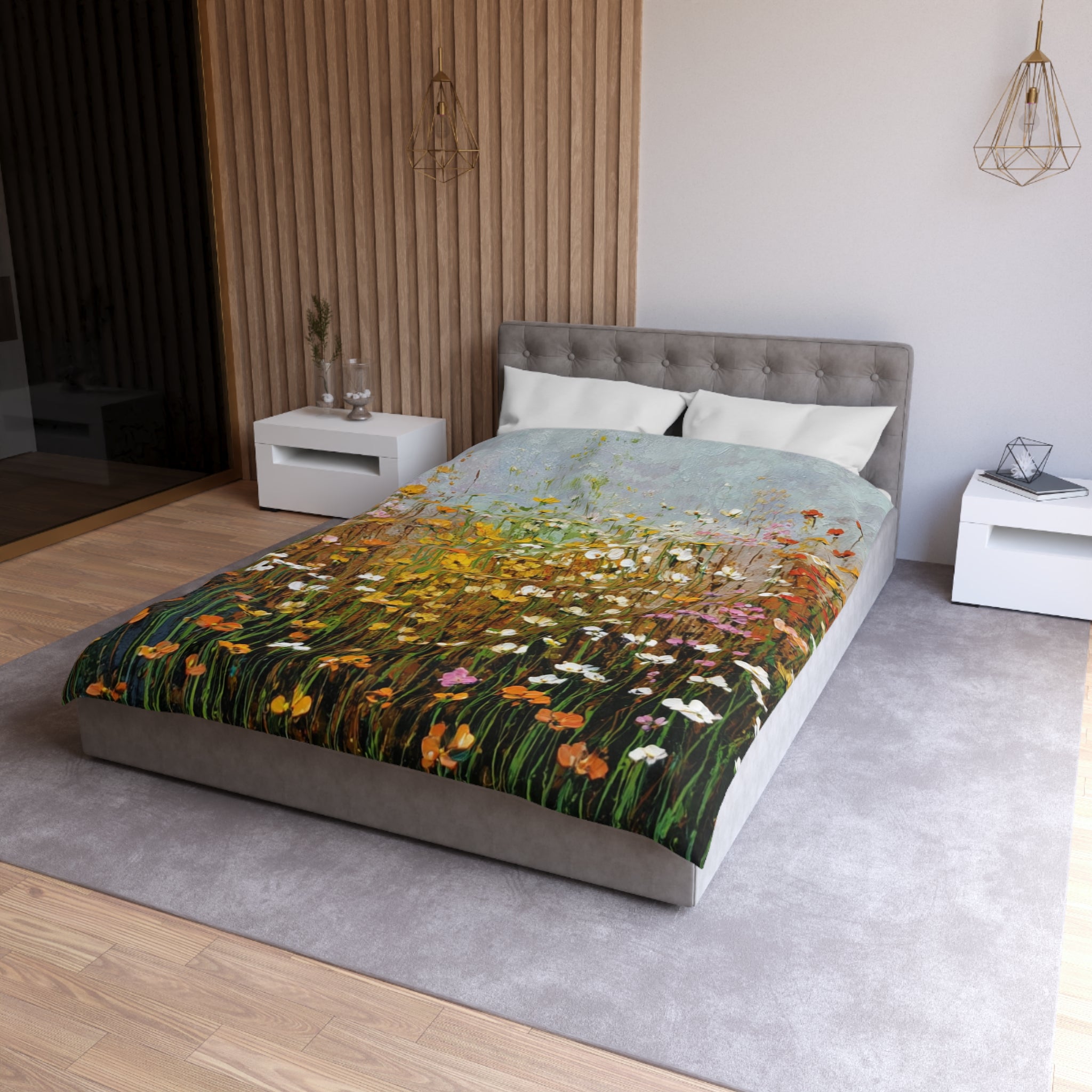 Floral Duvet, Pillow Cover | Orange Green Bedroom Decor
