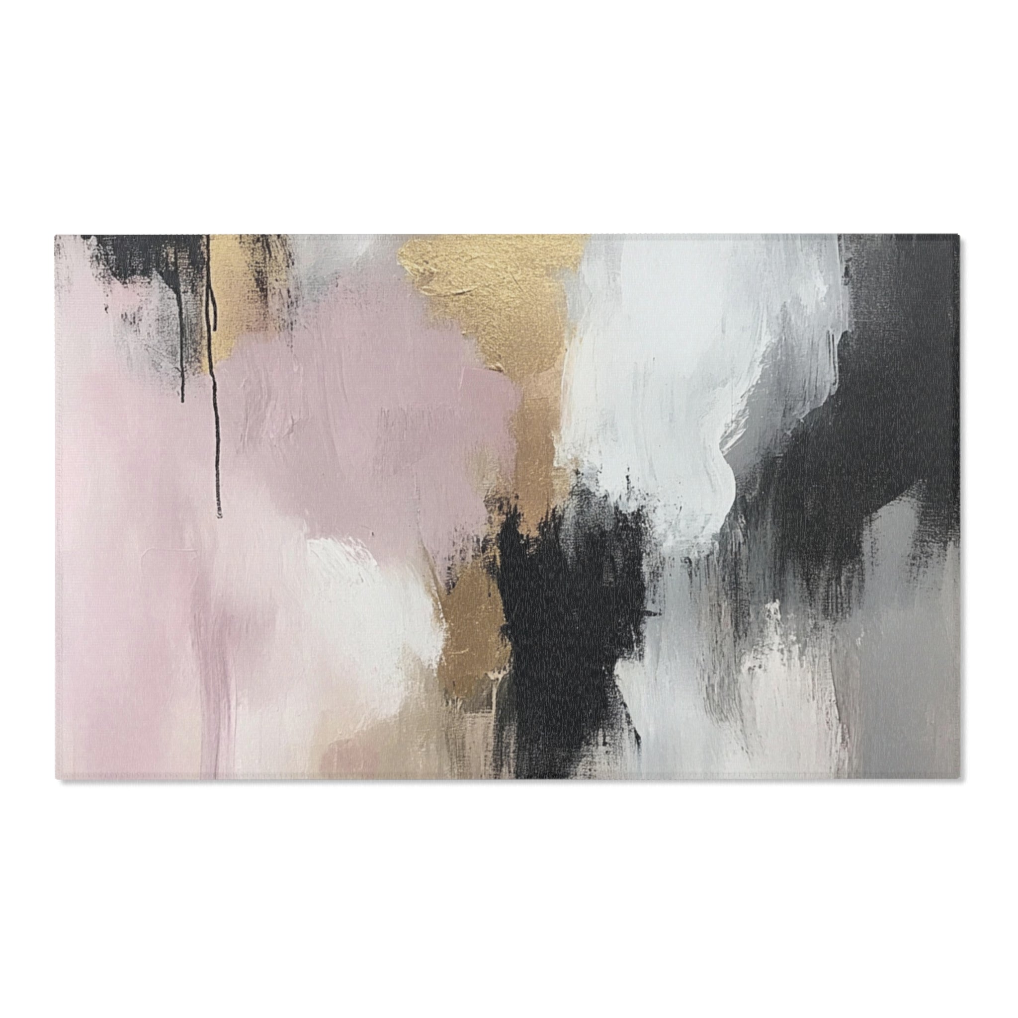 Abstract Large Area Rug | Black Grey White Blush Watercolor Rug