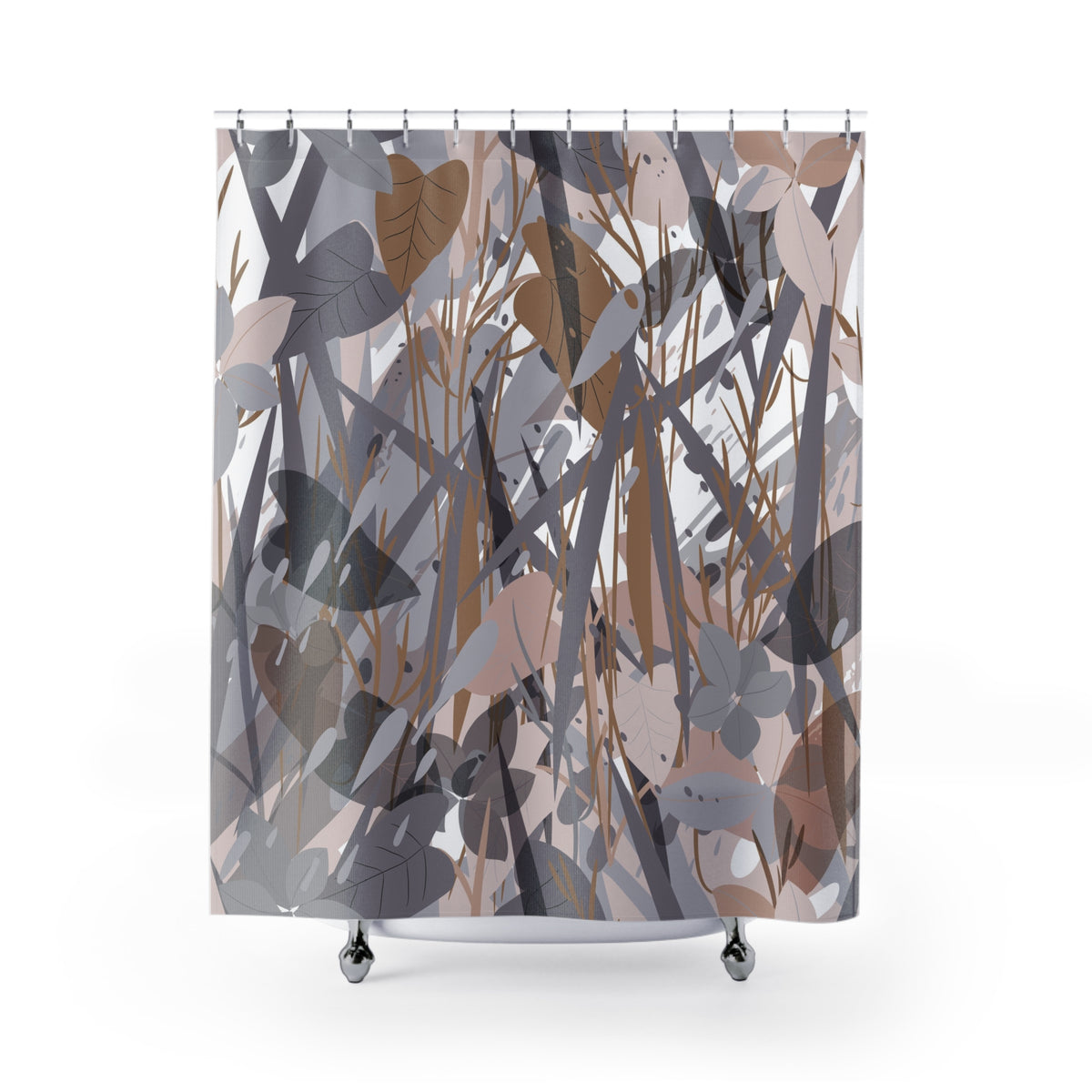 Grey Mauve Layered Leaf Shower Curtain, Bath Curtain 71x74