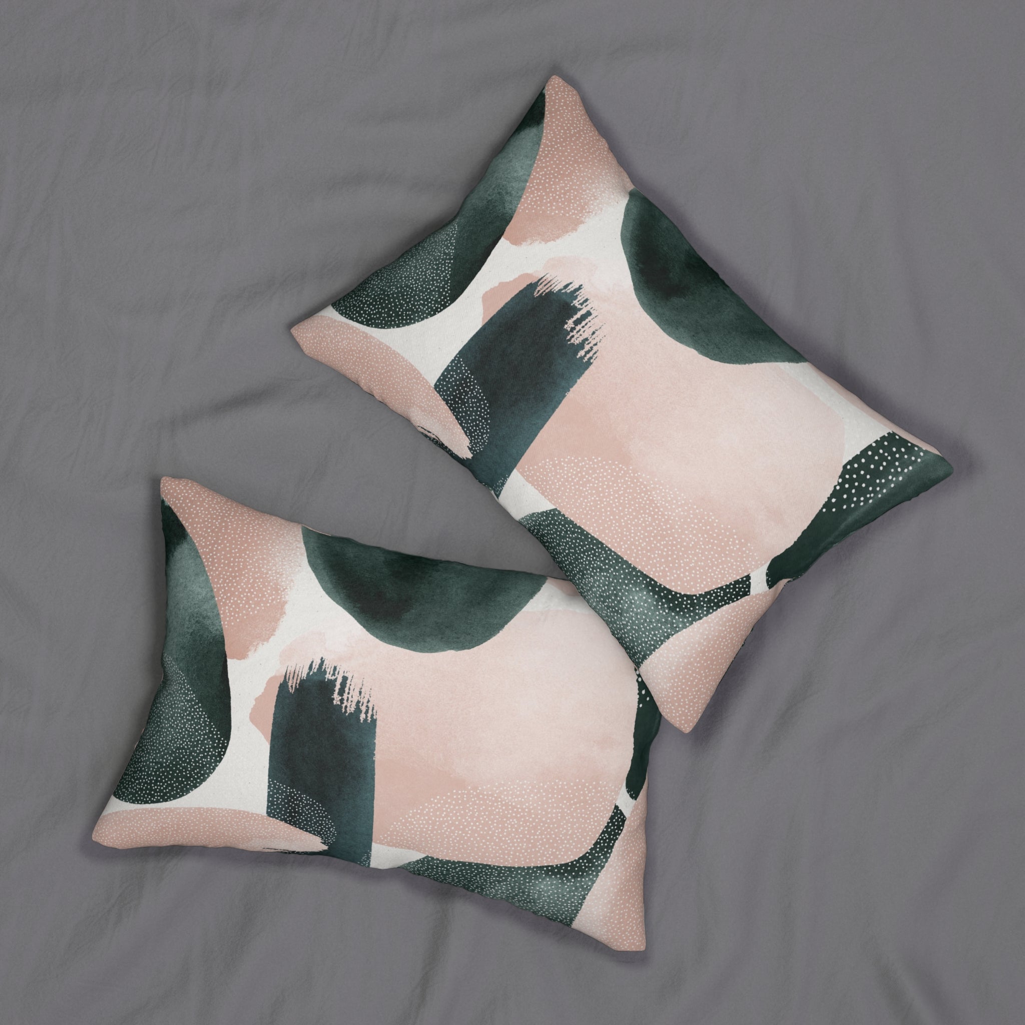Abstract Lumbar Pillow | Blush Pink White Green Watercolor