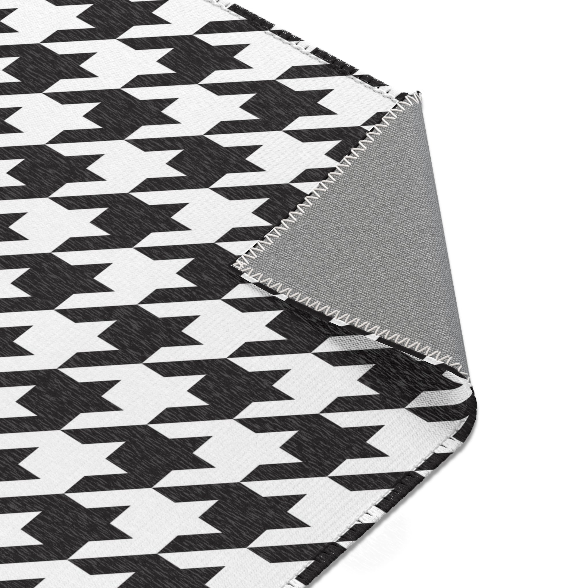 Large Area Rug | Black White Houndstooth