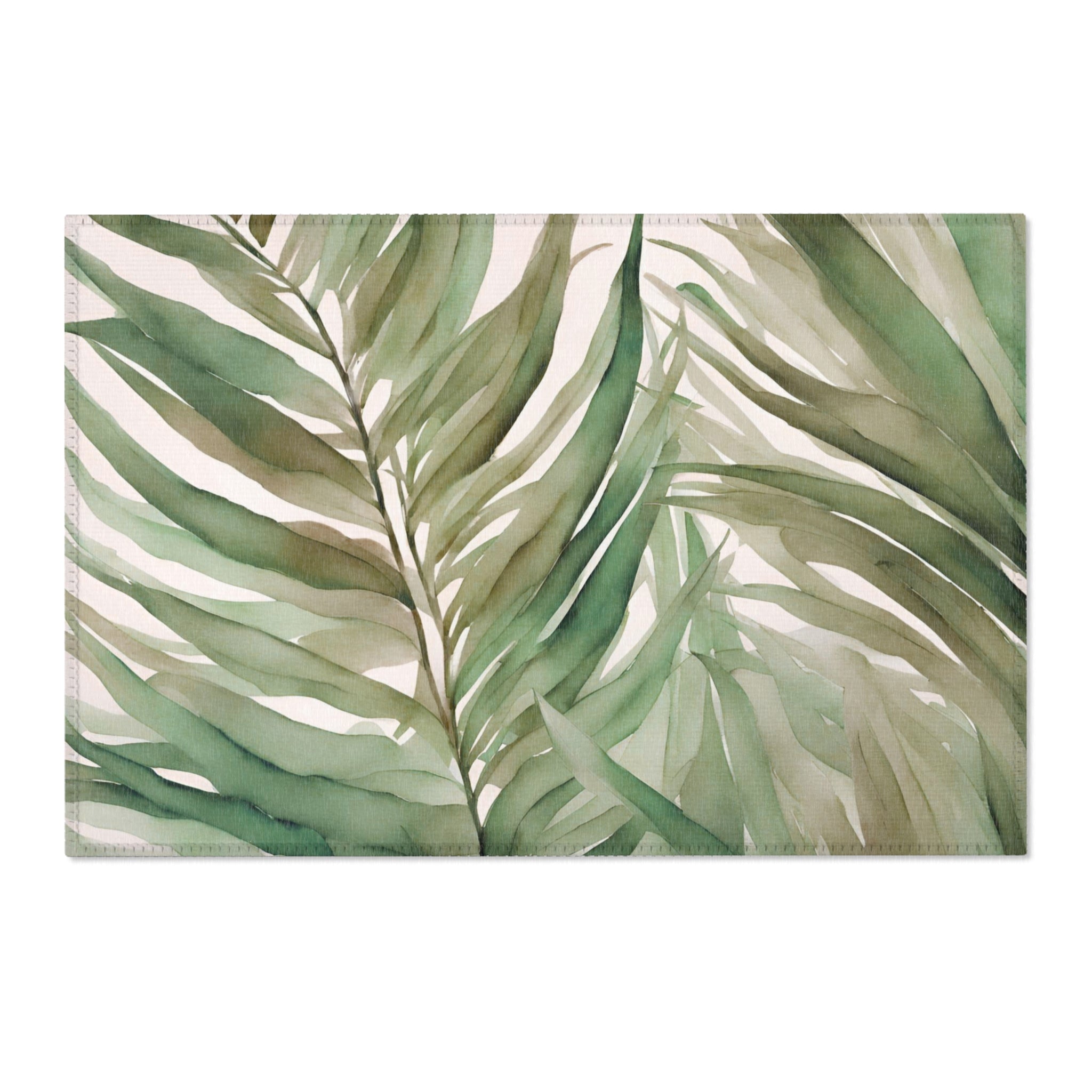 Abstract Leaves Area Rug | Sage Green Beige Palm