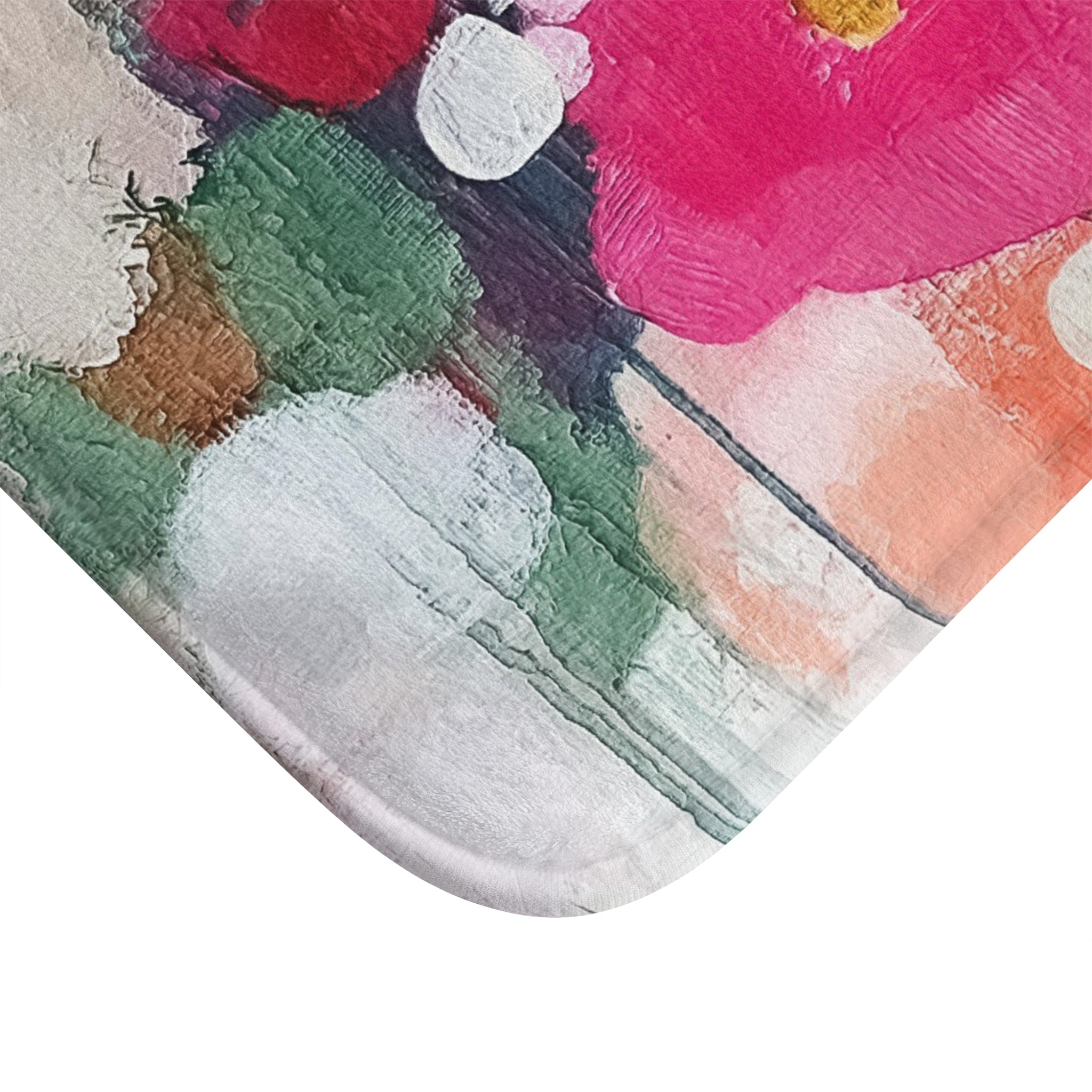 Abstract Floral Bath Mat | Pink White Teal Green Yellow Kitchen Mat