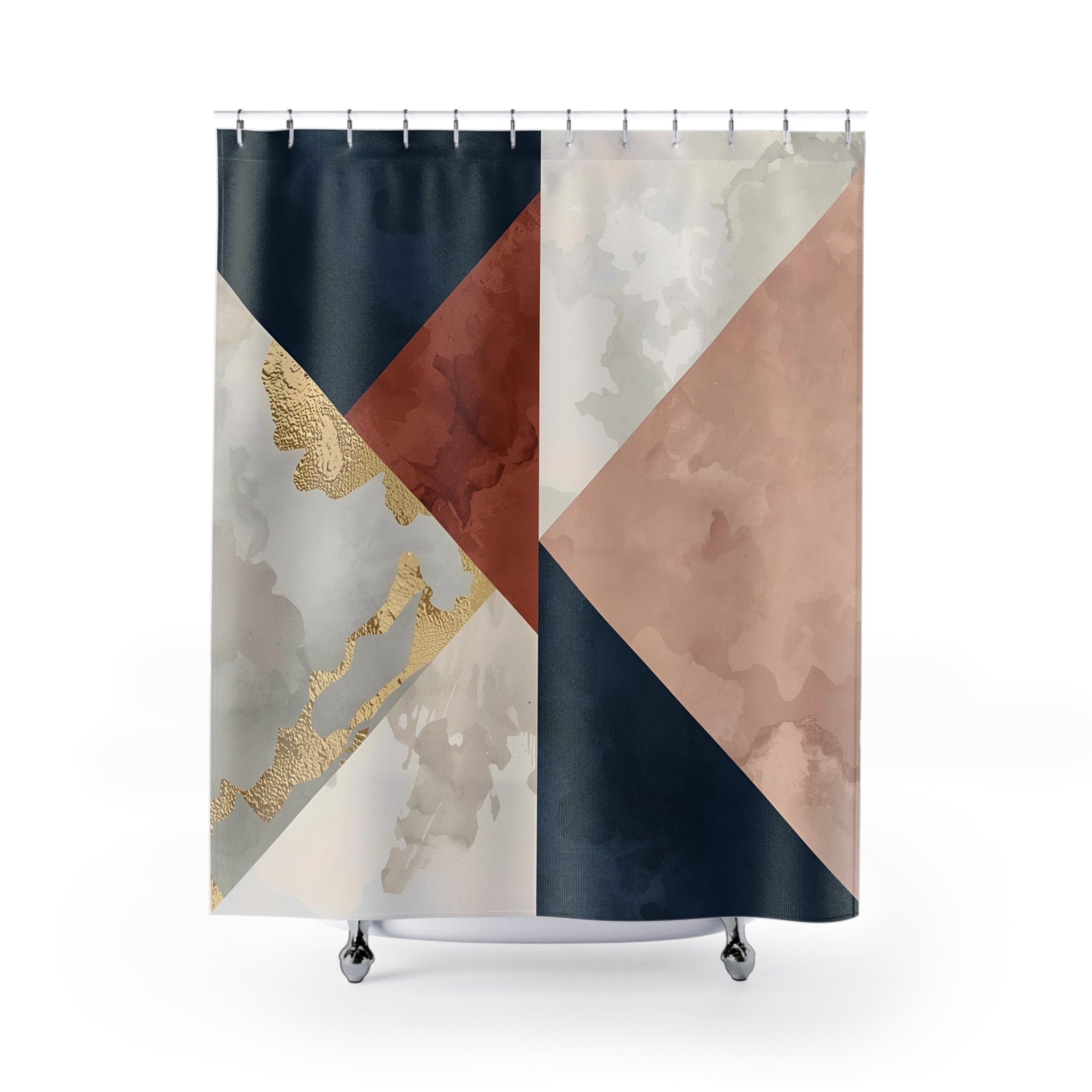 Boho Abstract Shower Curtain | Earthy Neutral Geometric Watercolor