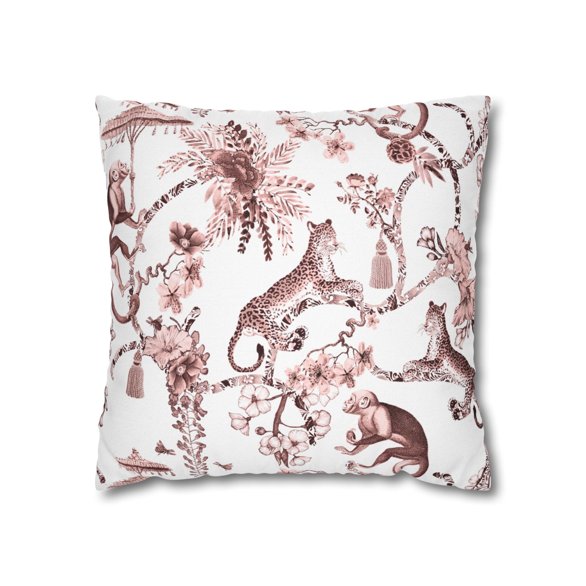 Jungle Pillow Cover | Chinoiserie Blush Pink Brown White Pillowcase
