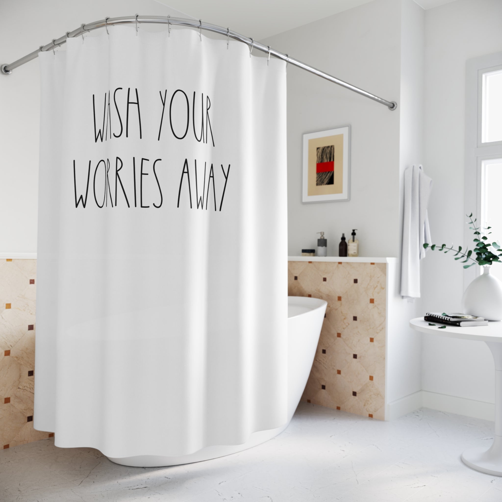 Rae Dunn Inspired Shower Curtain | Black White Fabric Curtain