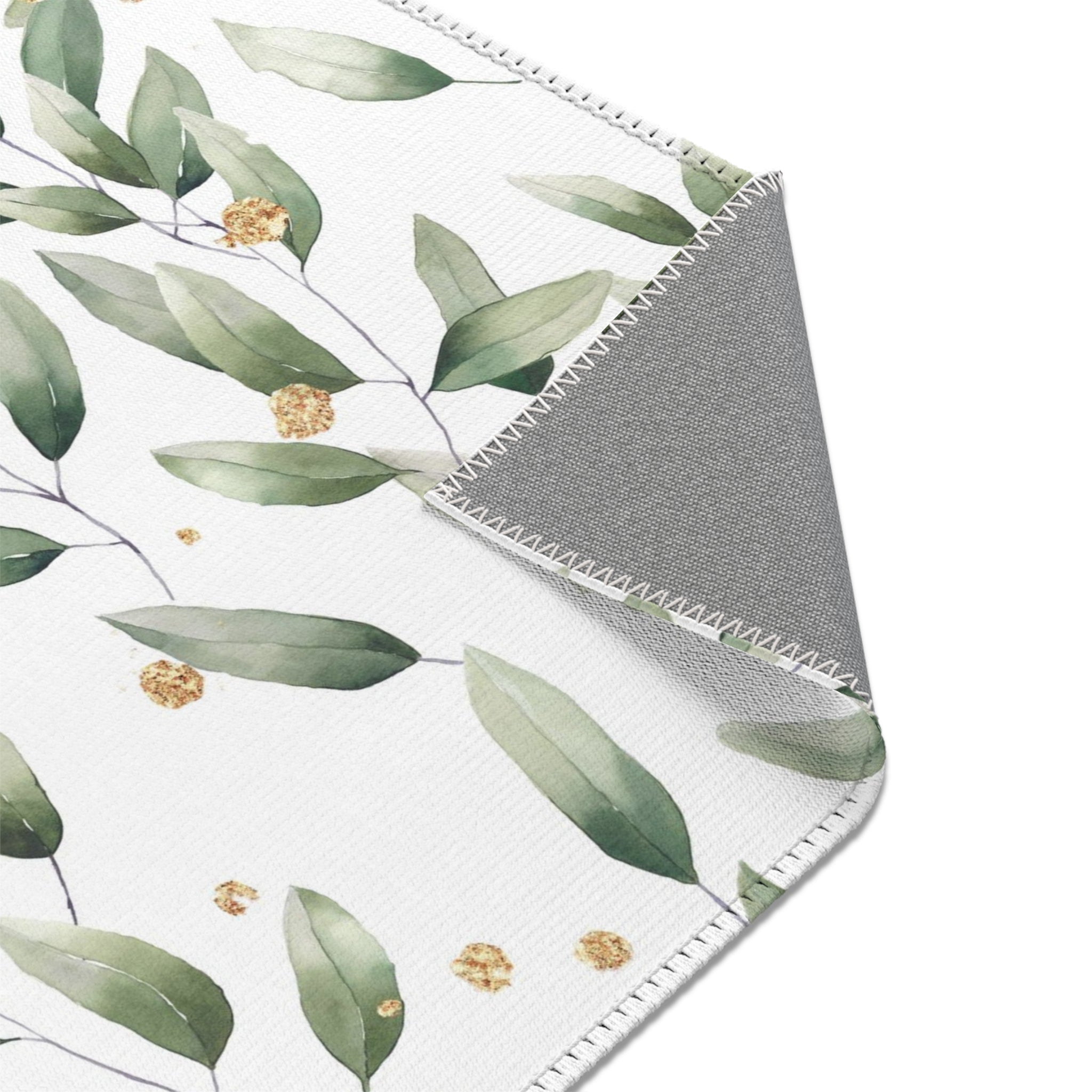 Floral Area Rug | White Sage Green Eucalyptus Leaves Watercolor