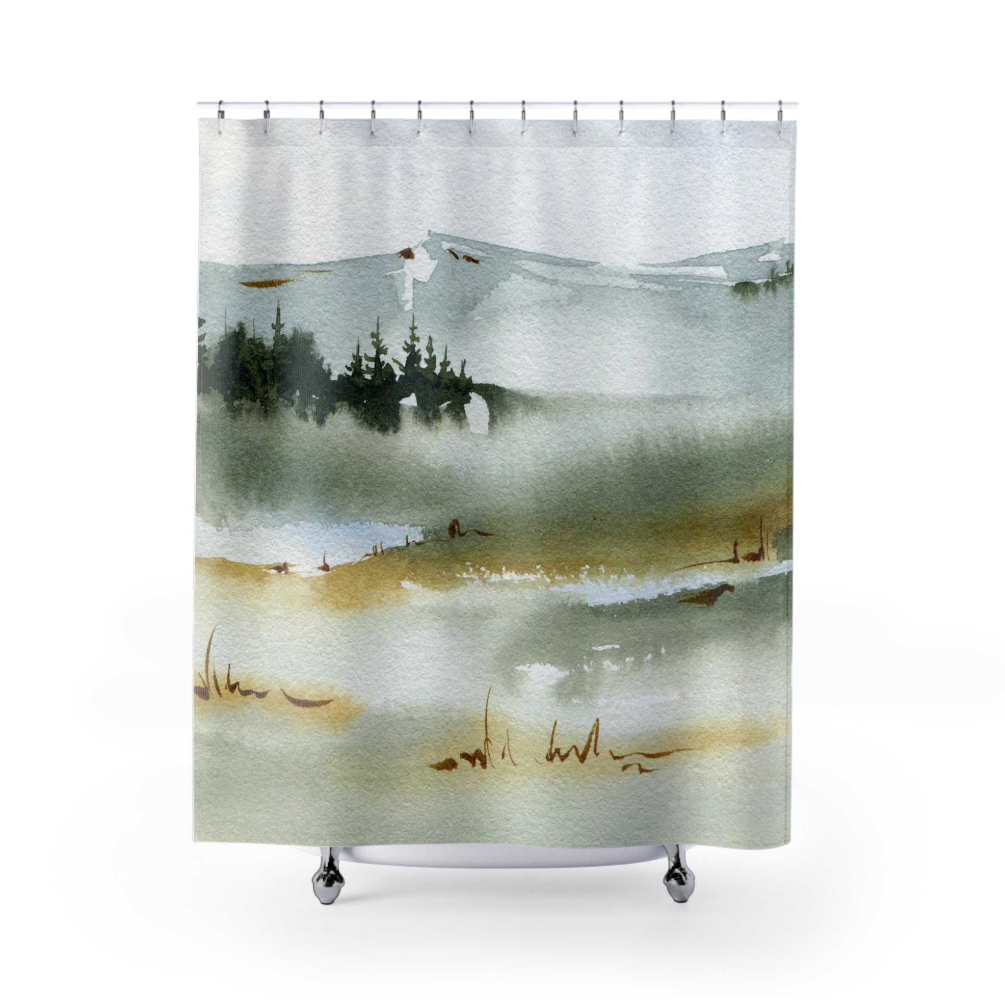 Nature Shower Curtain | Landscape Watercolor