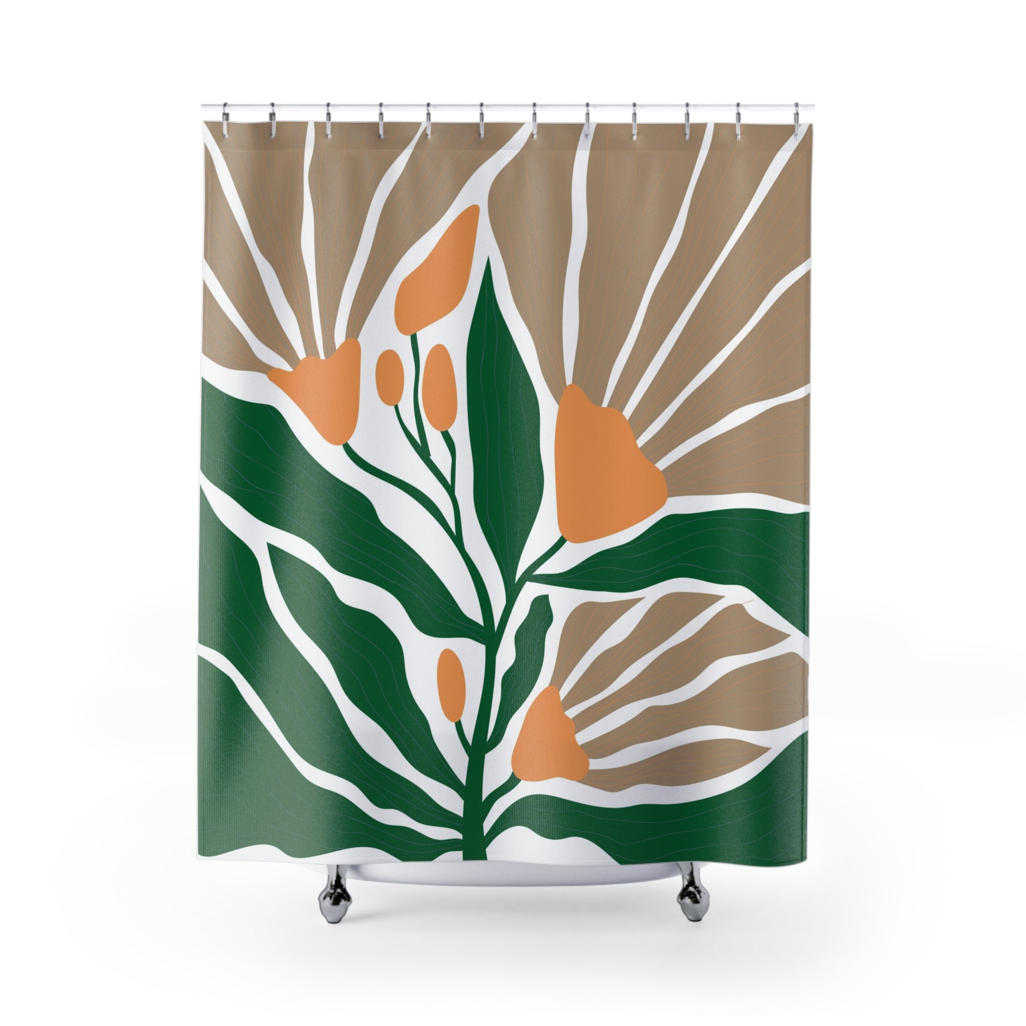 Matisse Boho Shower Curtain | Abstract Floral Taupe Green