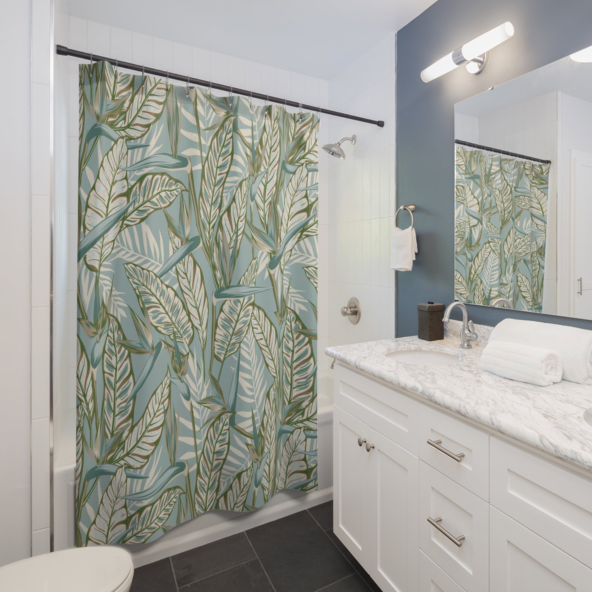 Floral Shower Curtain | Tropical Leaves Bathroom Decor