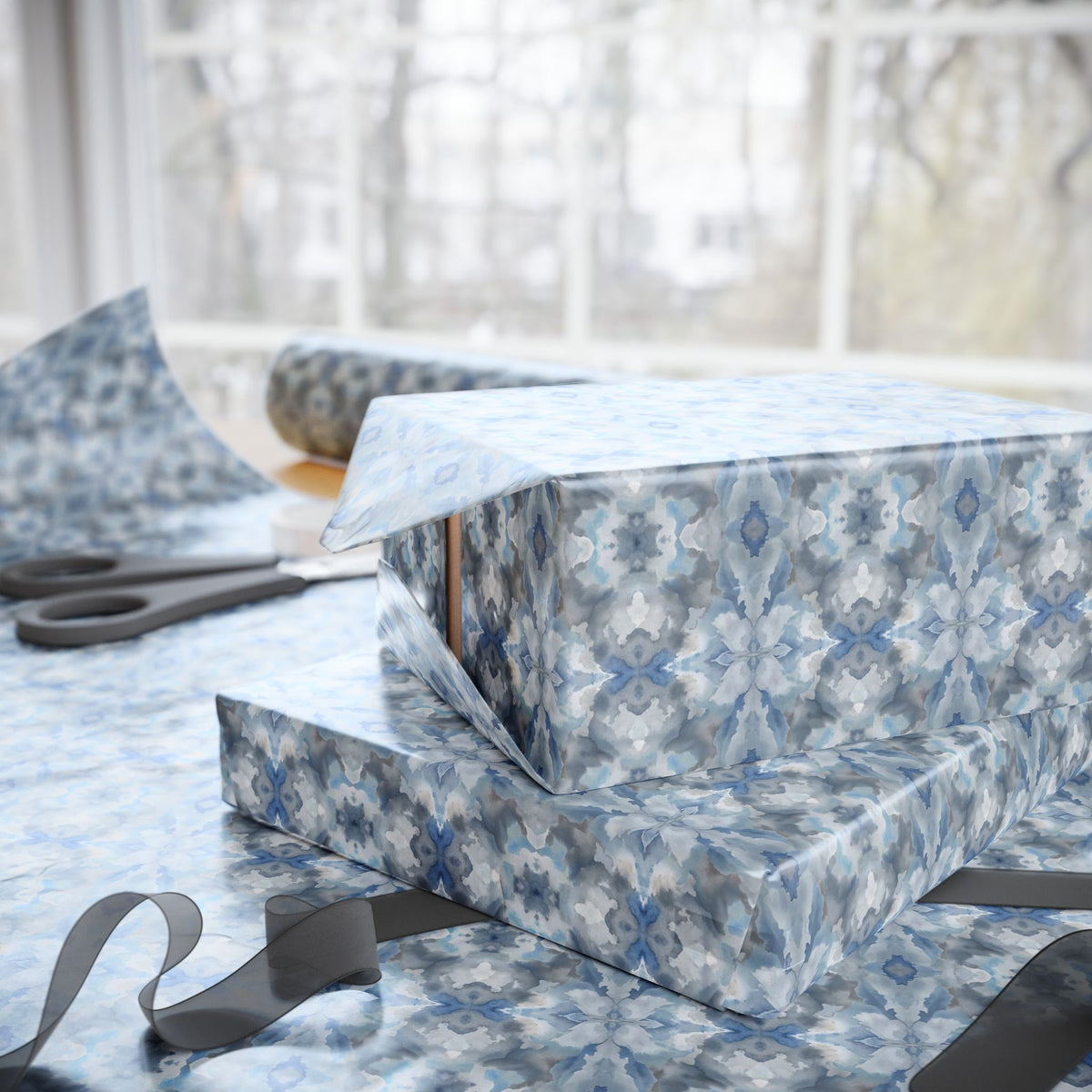 Soft Blue Grey Watercolor Wrapping Paper, Abstract Gift Wrap