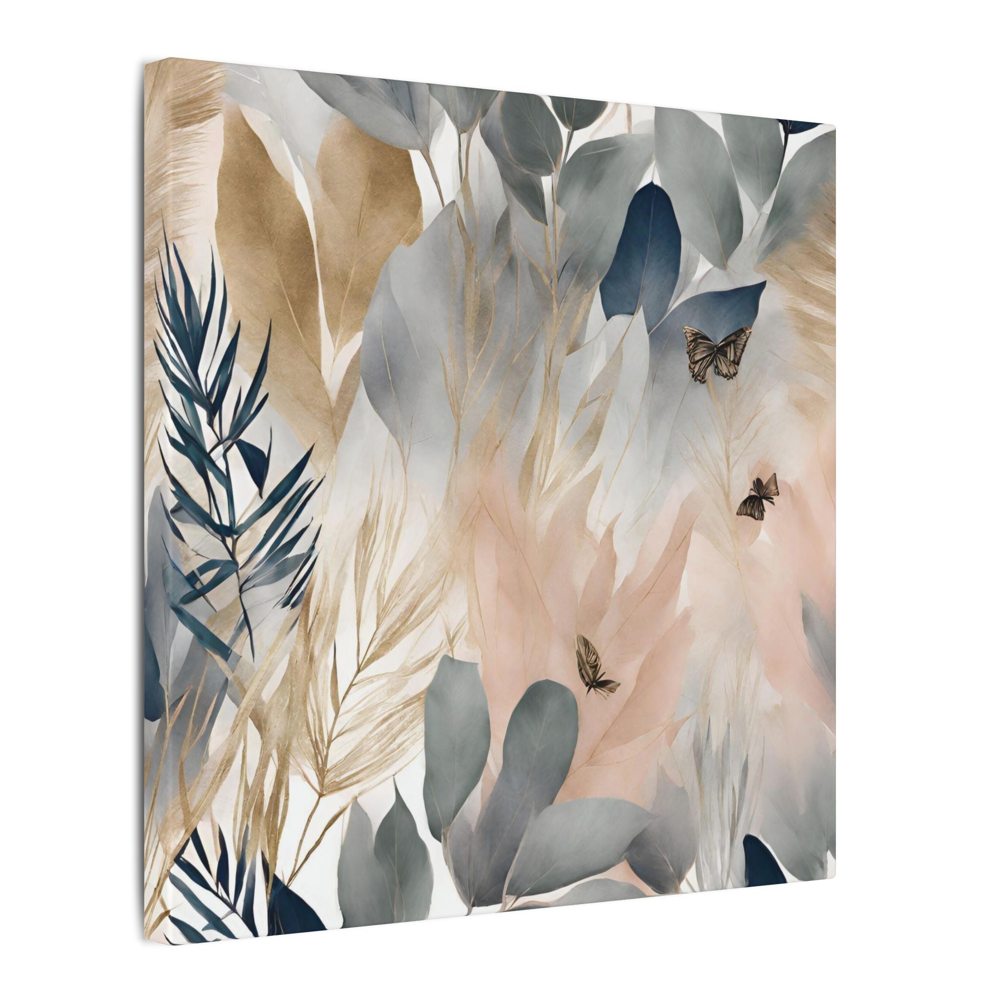 Abstract Nature Floral Artwork | Canvas Wall Art | Grey Beige Blue