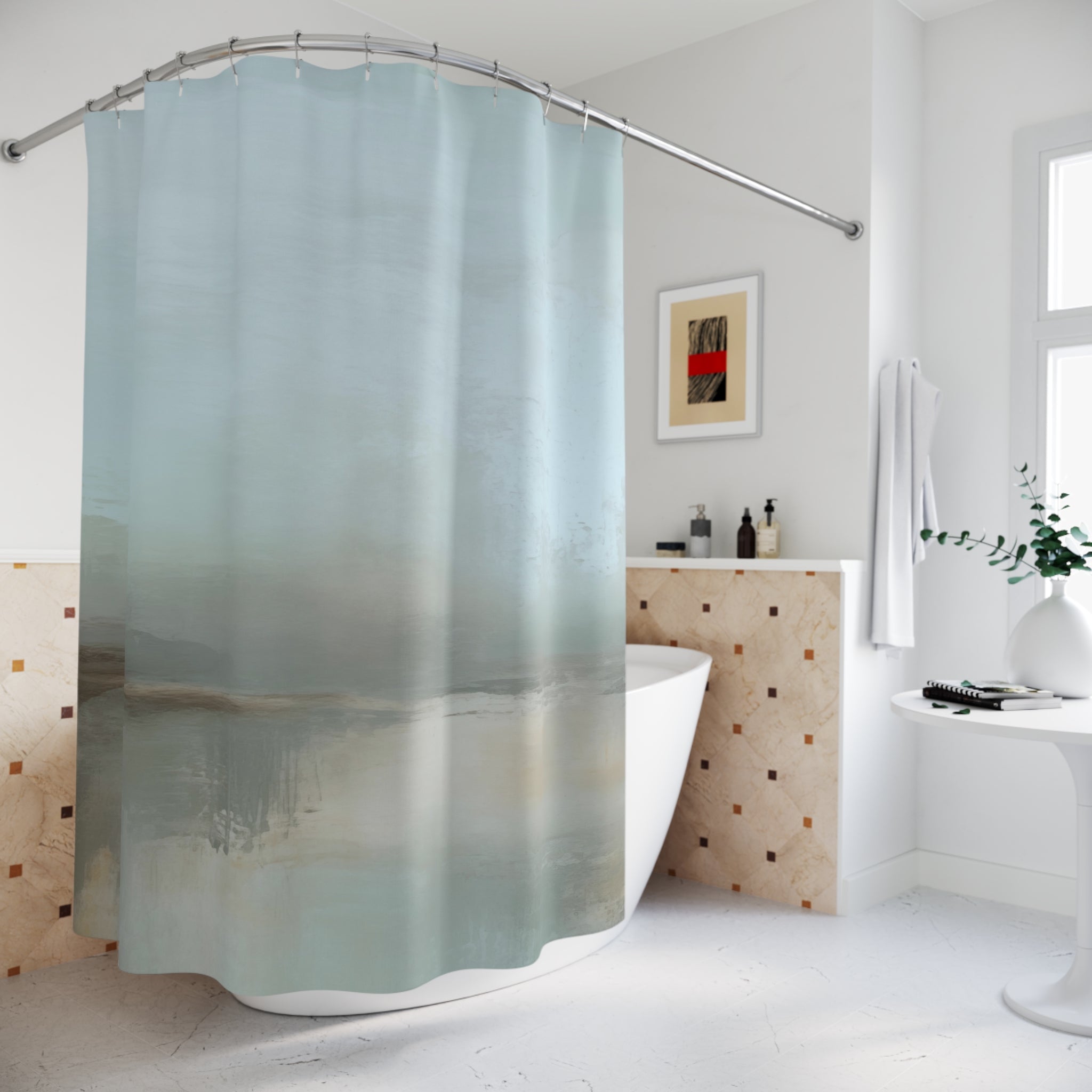 Abstract Shower Curtain | Blue Grey Beige Ombre