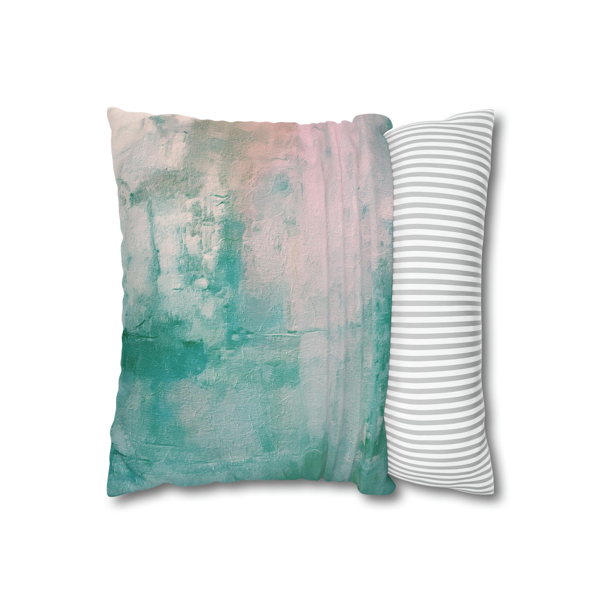 Ombre Pillow Cover | Teal Green, Blush Pink, Rustic Print