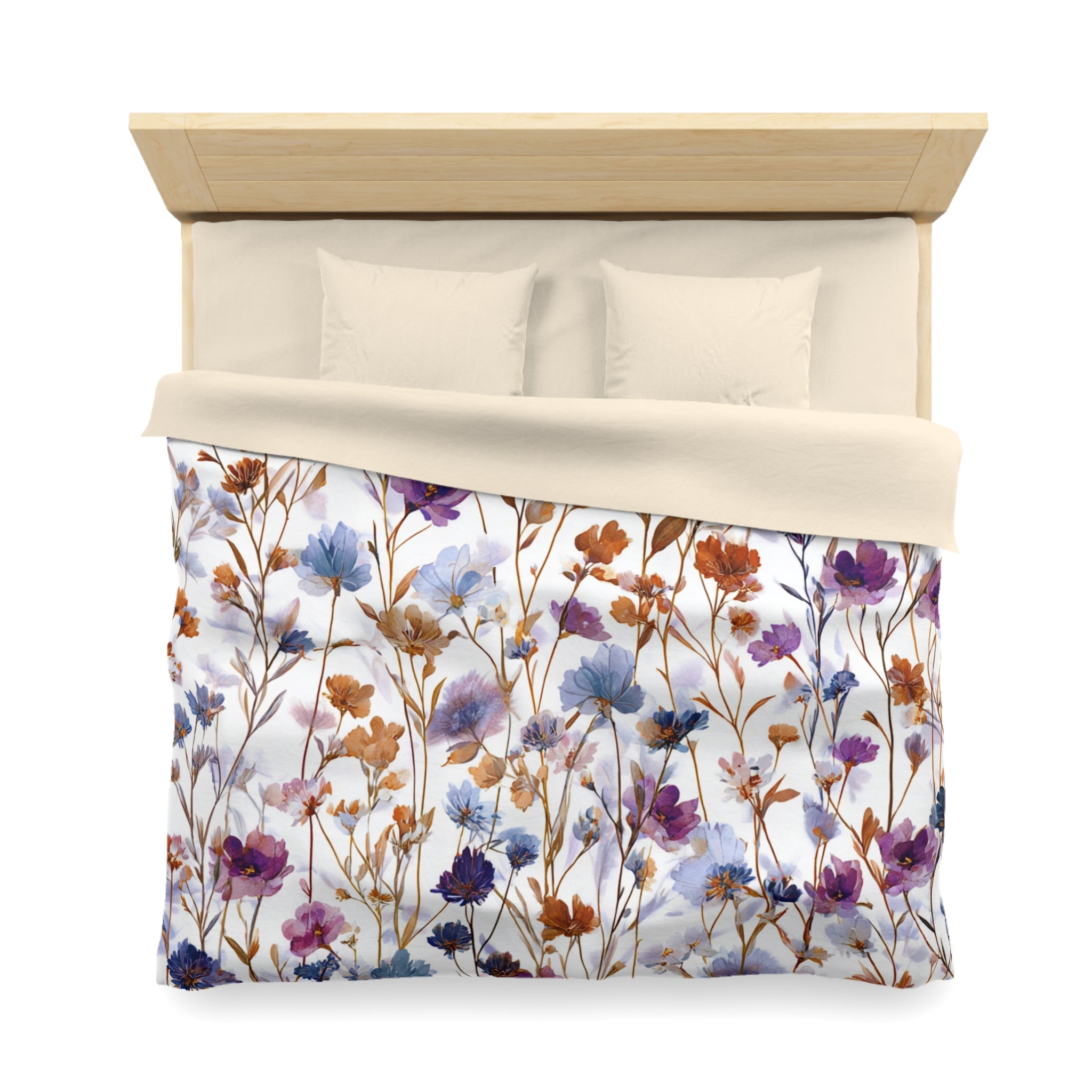 Floral Modern Duvet, Pillow Cover | White Purple Bedroom Decor