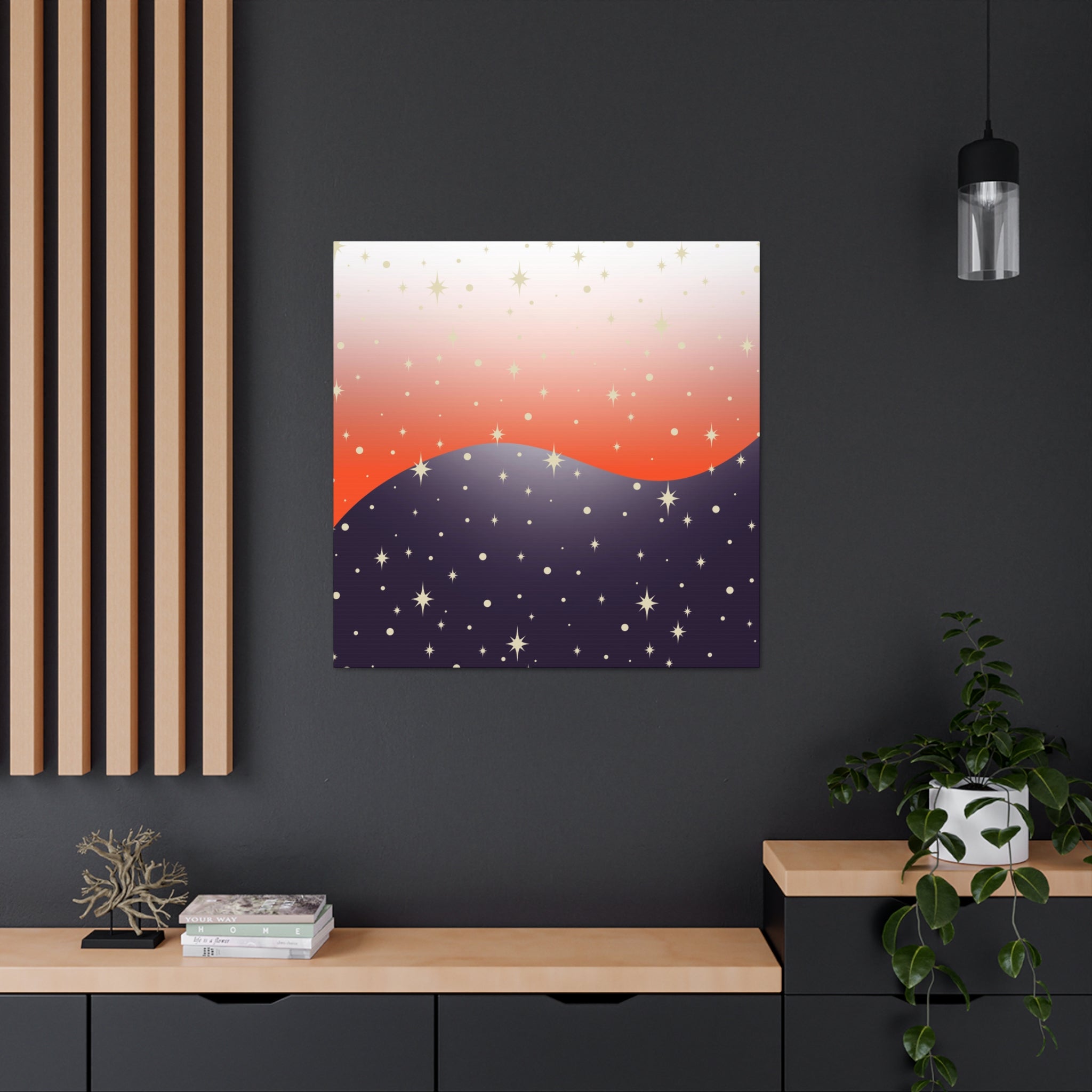 Abstract Canvas Wall Art | Purple Red White Ombre Stars
