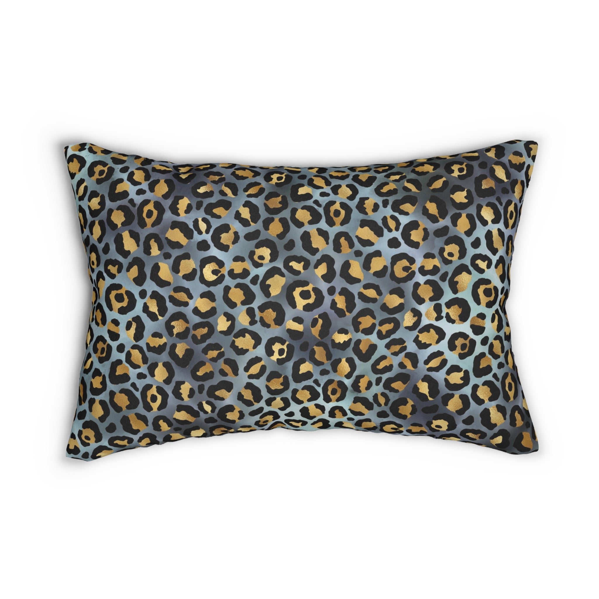 Blue Lumbar Pillow | Pale, Navy Blue, Gold Leopard Animal Skin