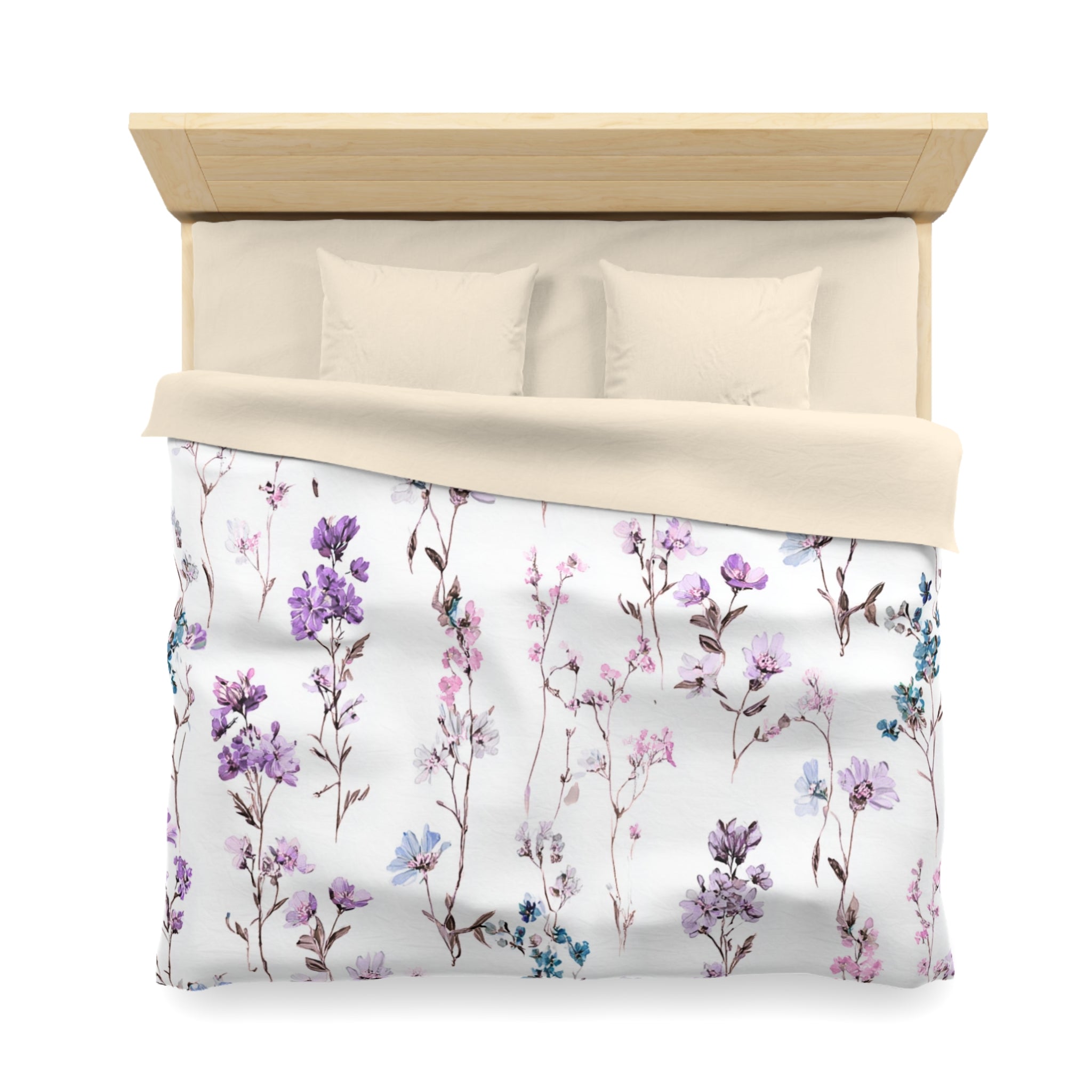 Floral Modern Duvet, Pillow Cover | White Purple Bedroom Decor