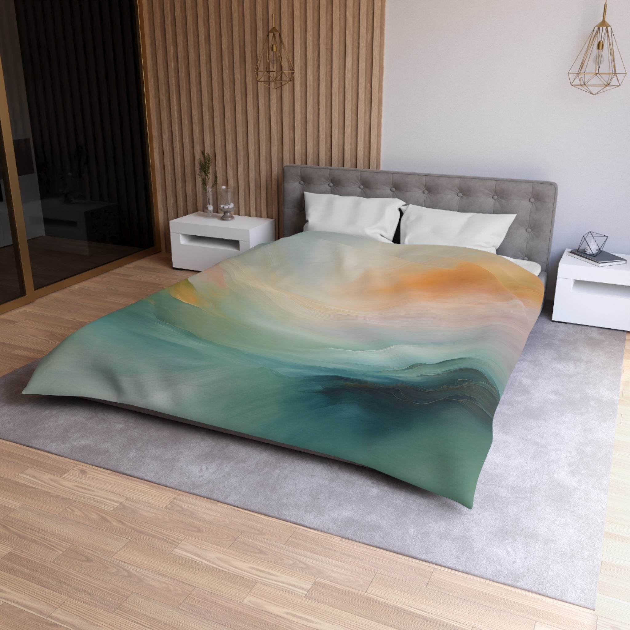 Green Duvet Cover | Colorful Yellow Pink, Ombre | Bedroom Decor