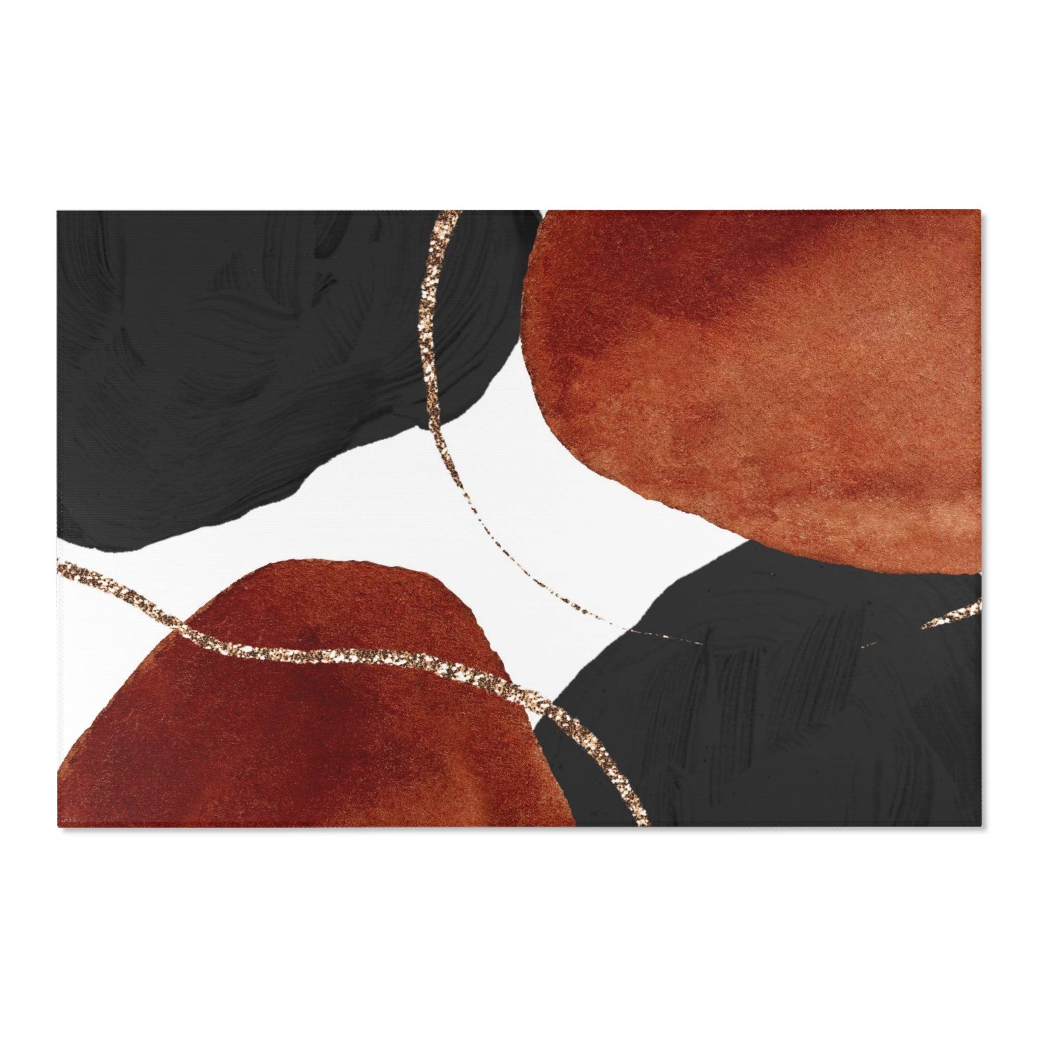 Abstract Boho Area Rug | Black White Rust Red