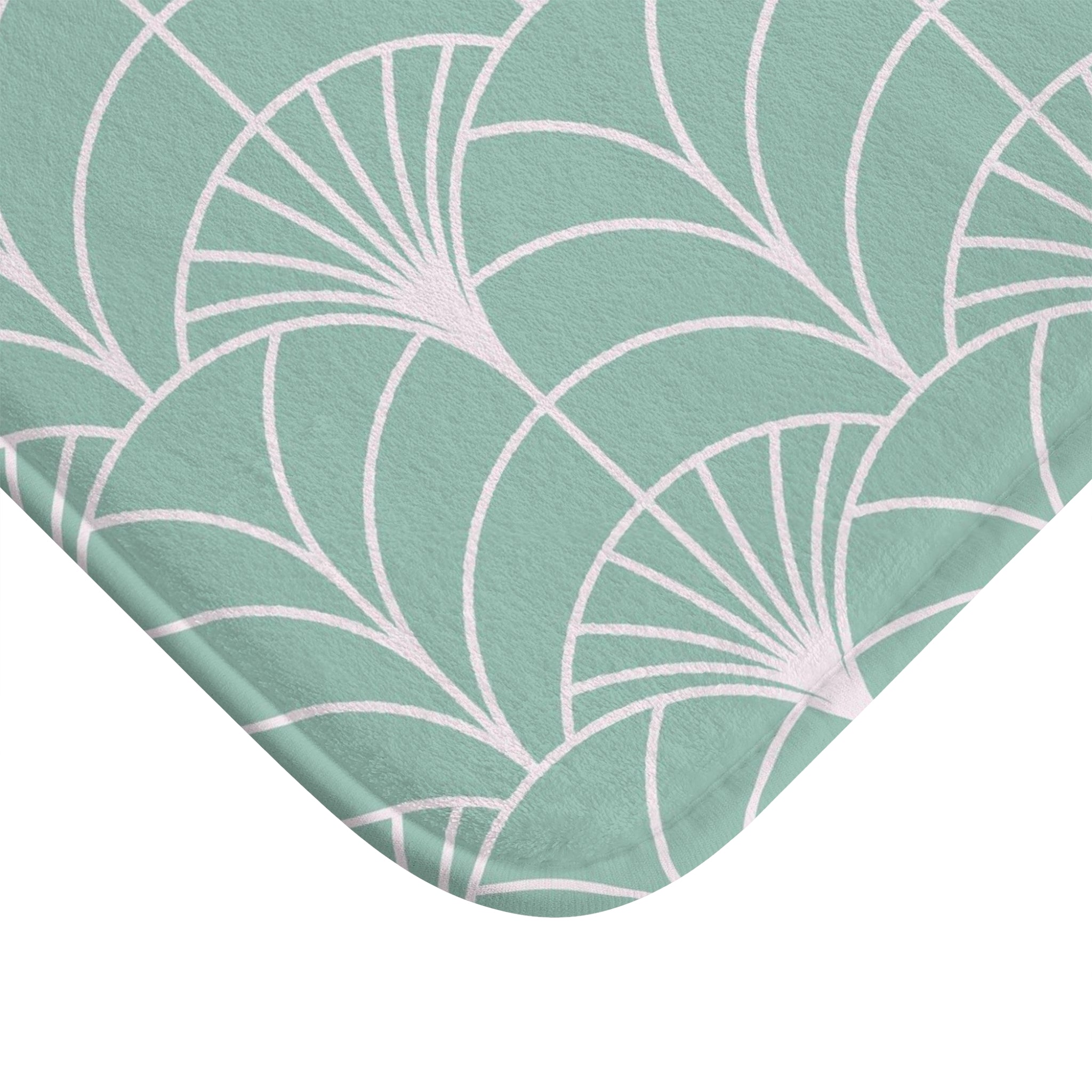 Boho Bath, Kitchen Mat | Art Deco Mint Green White