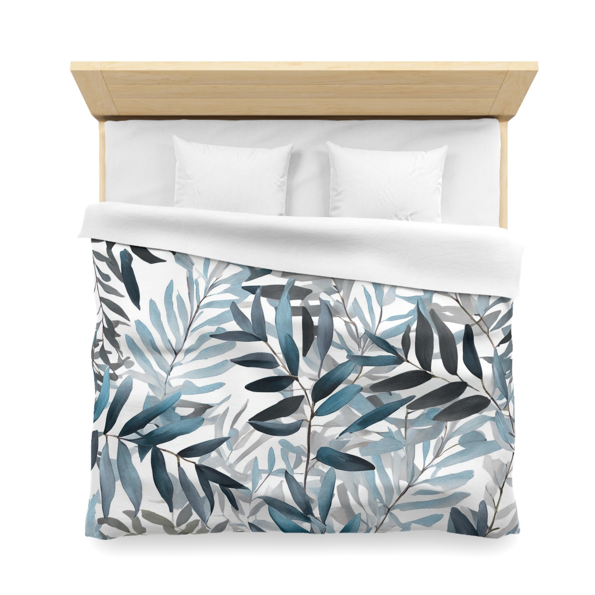 Floral Duvet, Pillow Cover | Blue Grey White Leaves Bedroom Decor