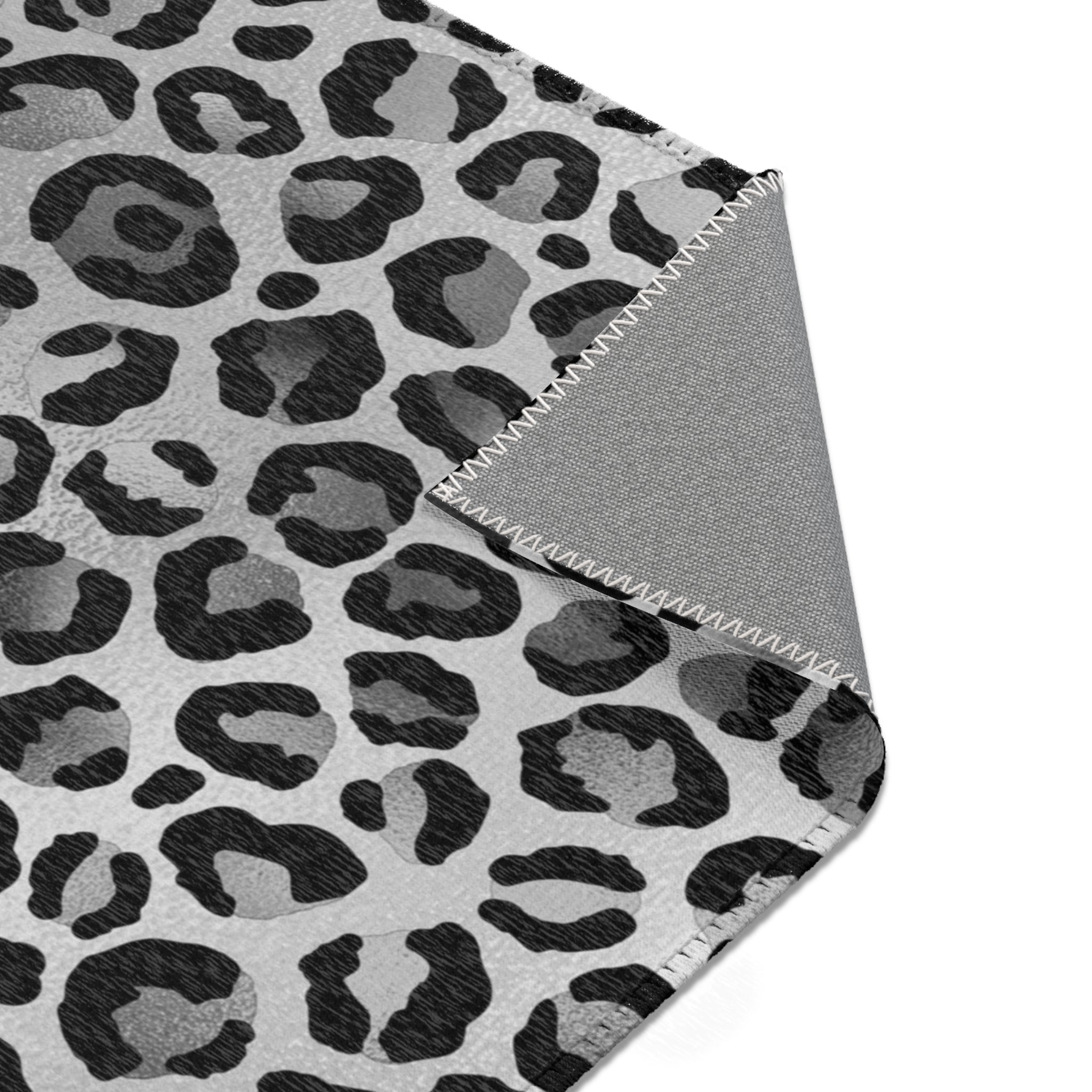 Boho Area Rug | Muted Silver, Grey, Black Beige Leopard