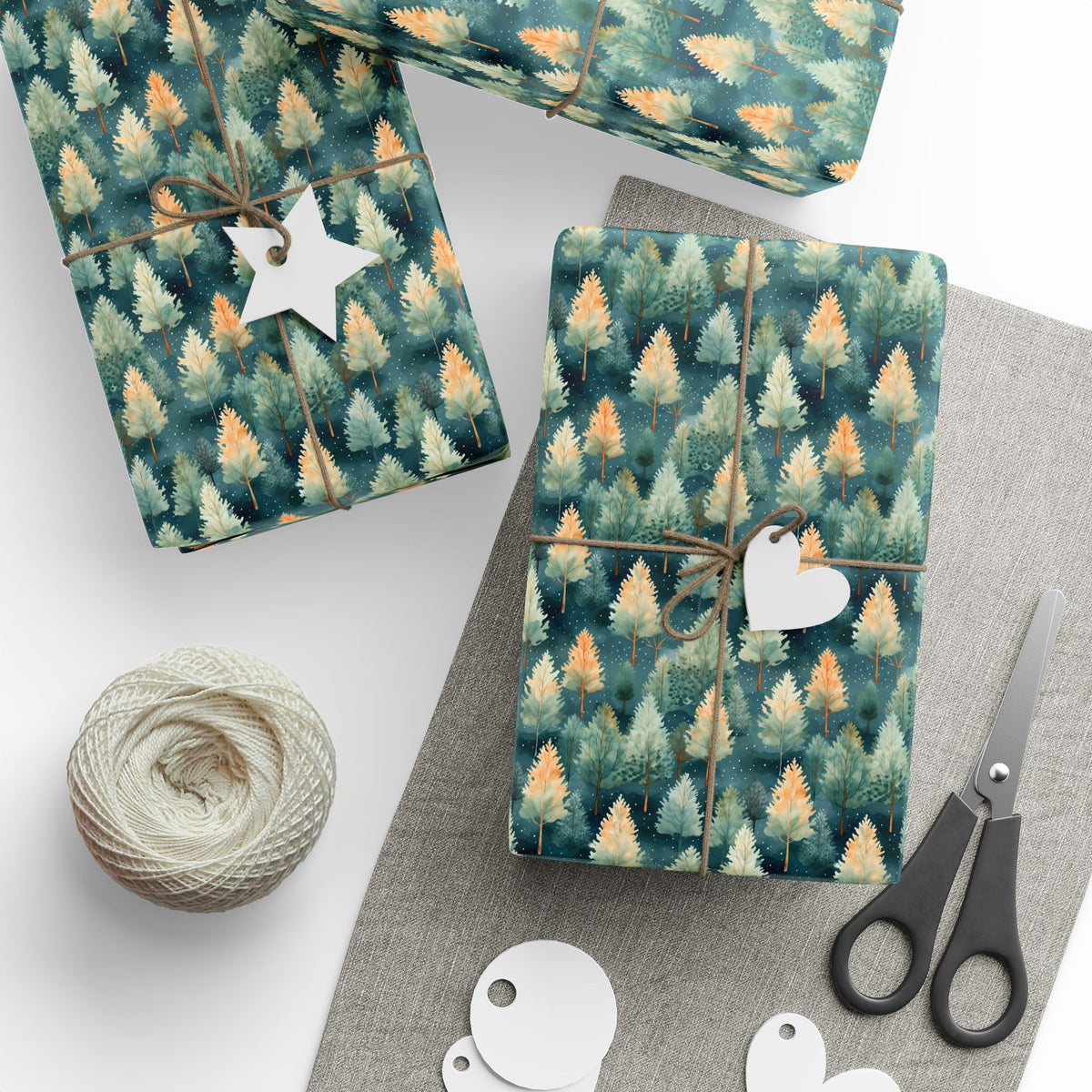 Teal Green Watercolor Forest Wrapping Paper, Gift Wrap