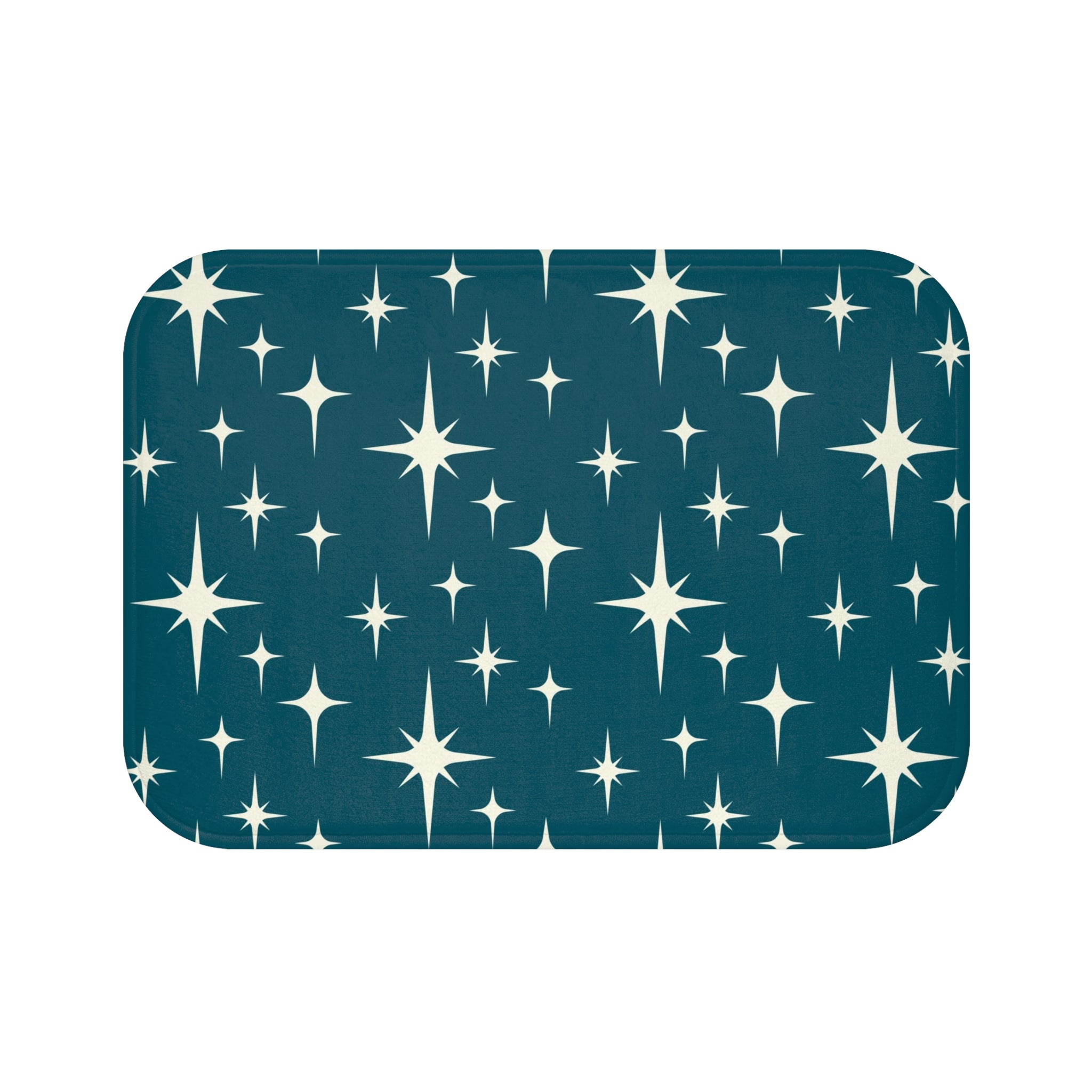 Mid Century Bath Mat | Teal Blue, Ivory Stars