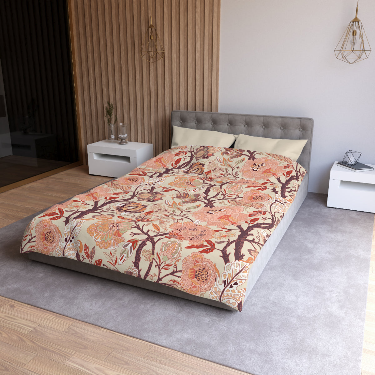 Jacobean Floral Duvet Cover | Peach Terracotta Plum Cream