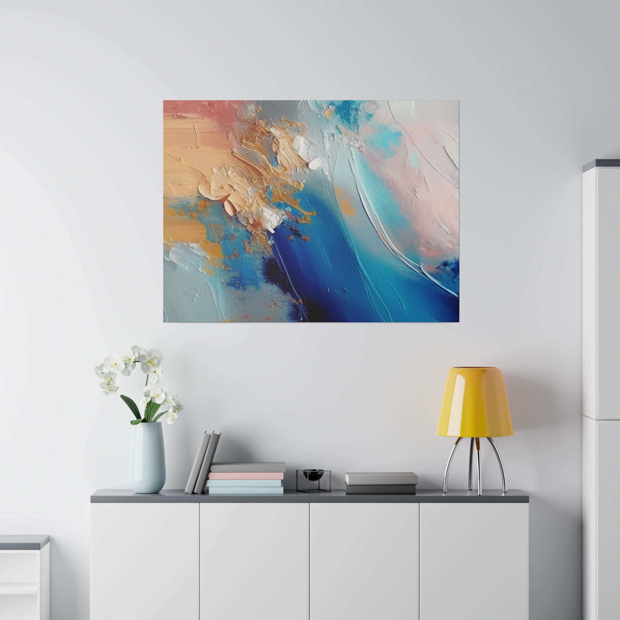 Abstract Canvas Wall Art | Colorful Beige, Blue Turquoise Wall Artwork