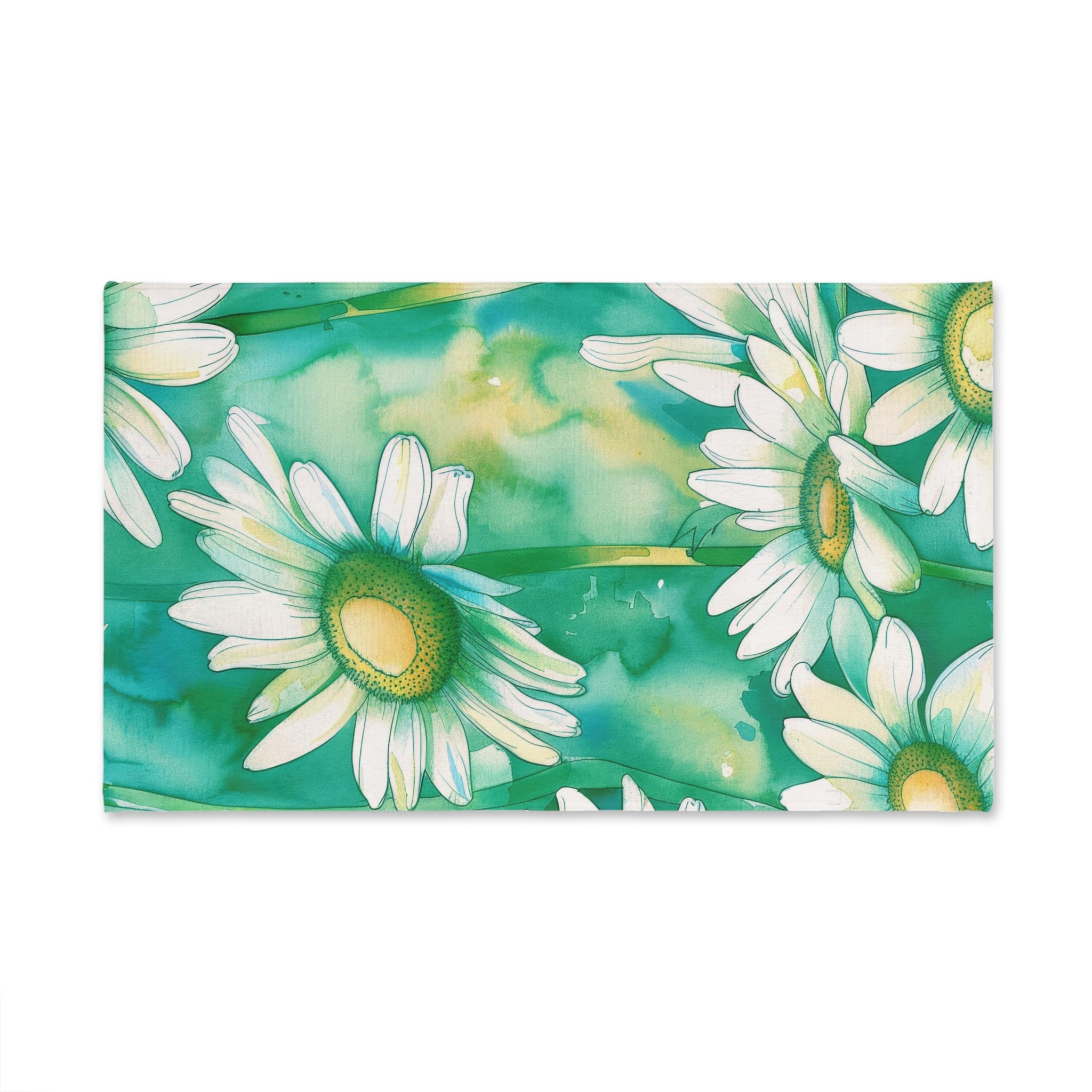 Kitchen, Bath Hand Towel | Teal Sage Green, Daisies Towel