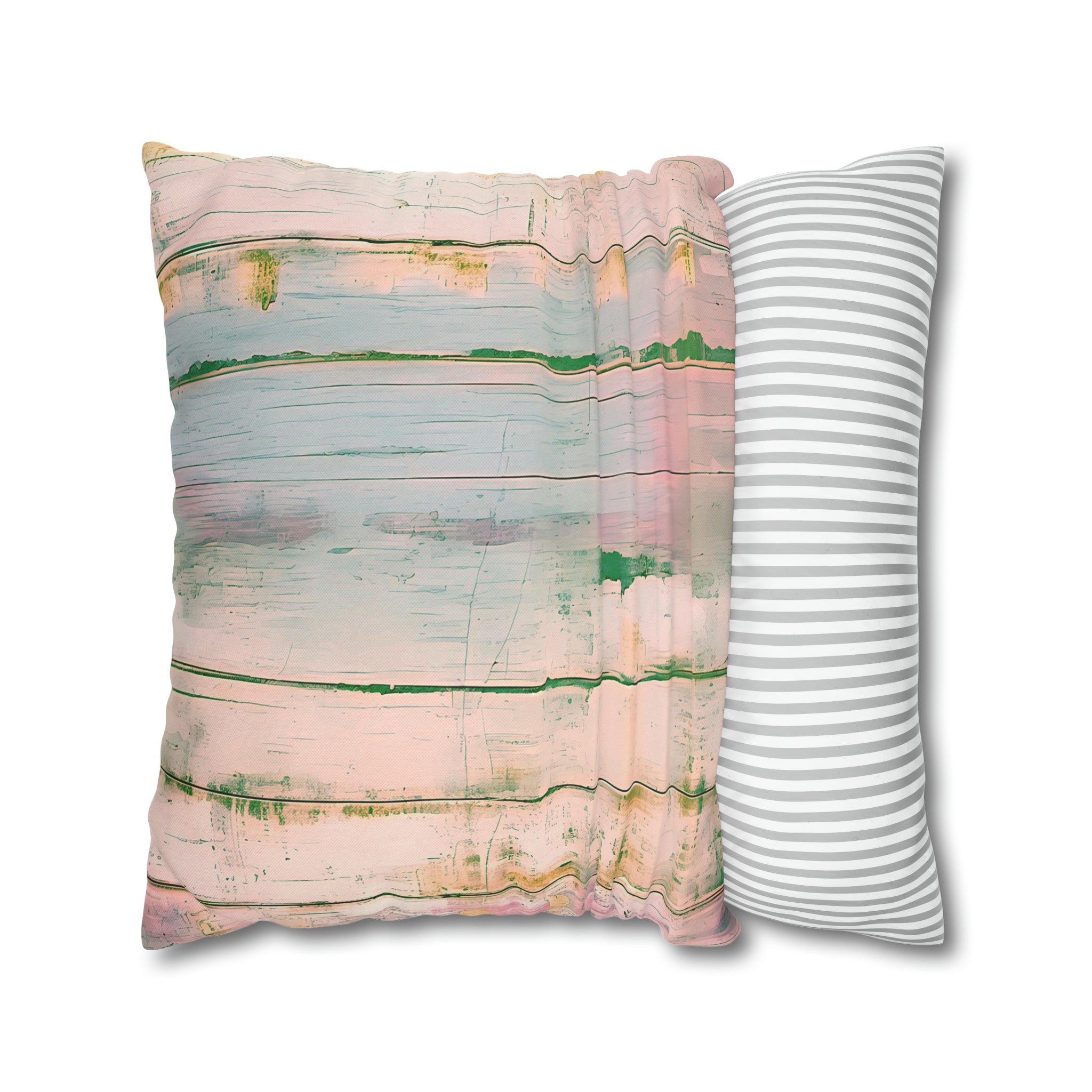 Retro Throw Pillow Cover | Blush Pink, Blue Wooden