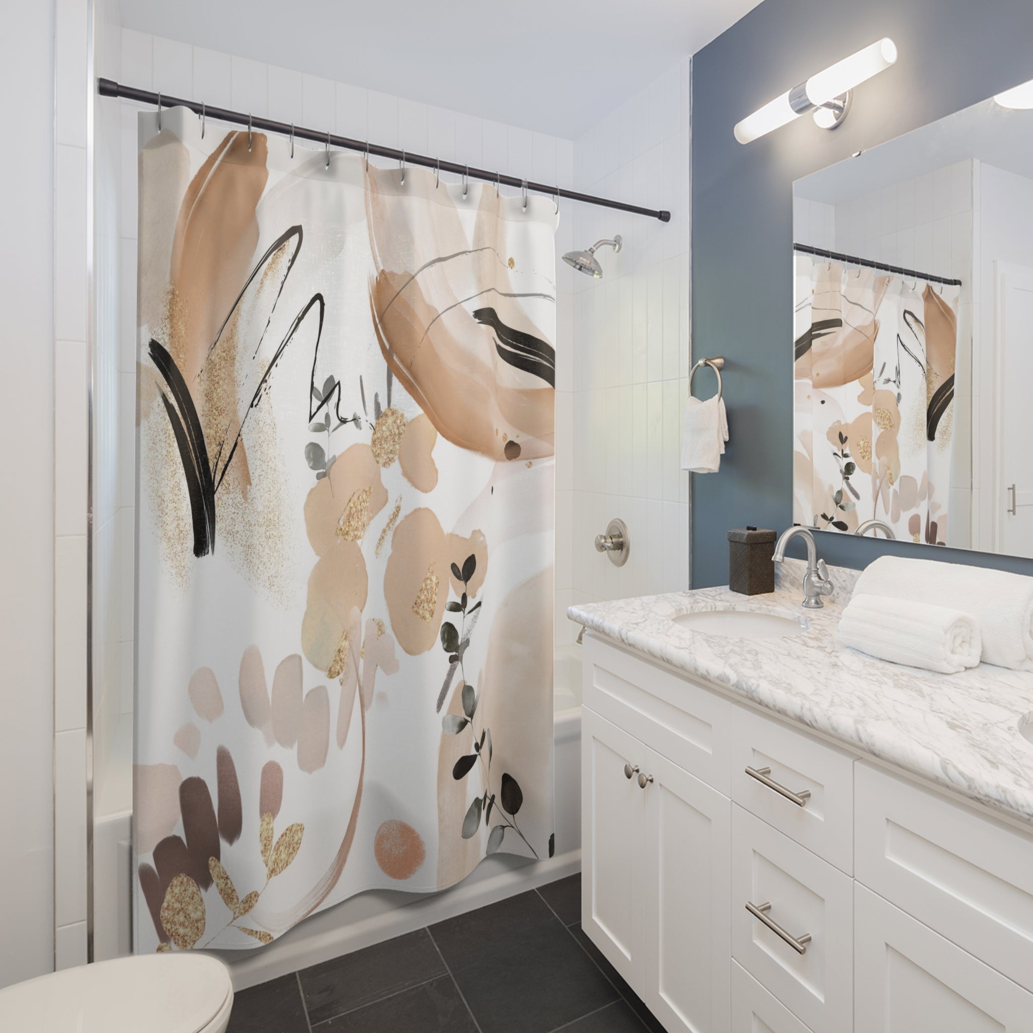 Boho Shower Curtain | Abstract Beige Black White