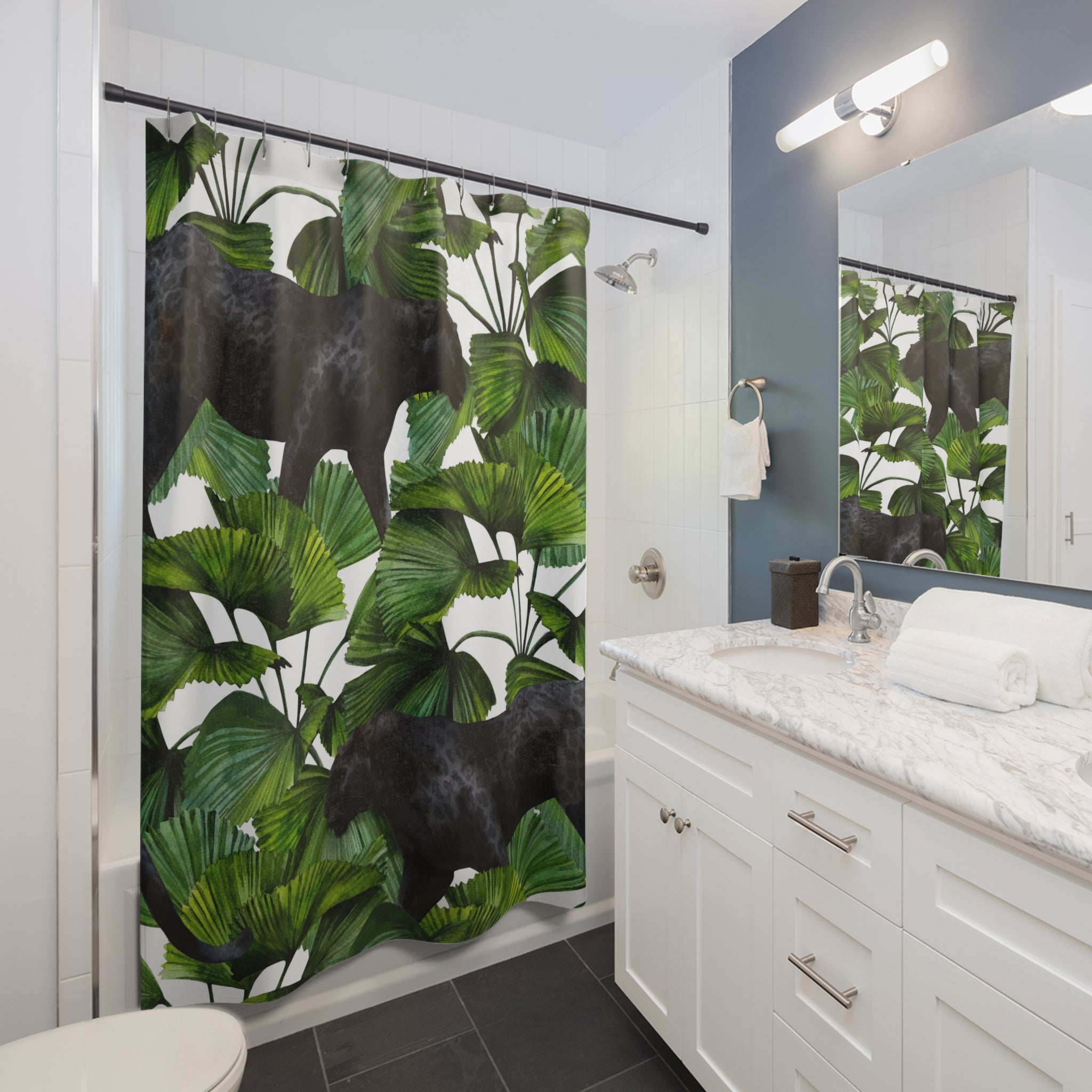 Floral Shower Curtain | Jungle Tropical, Balck Cheetah