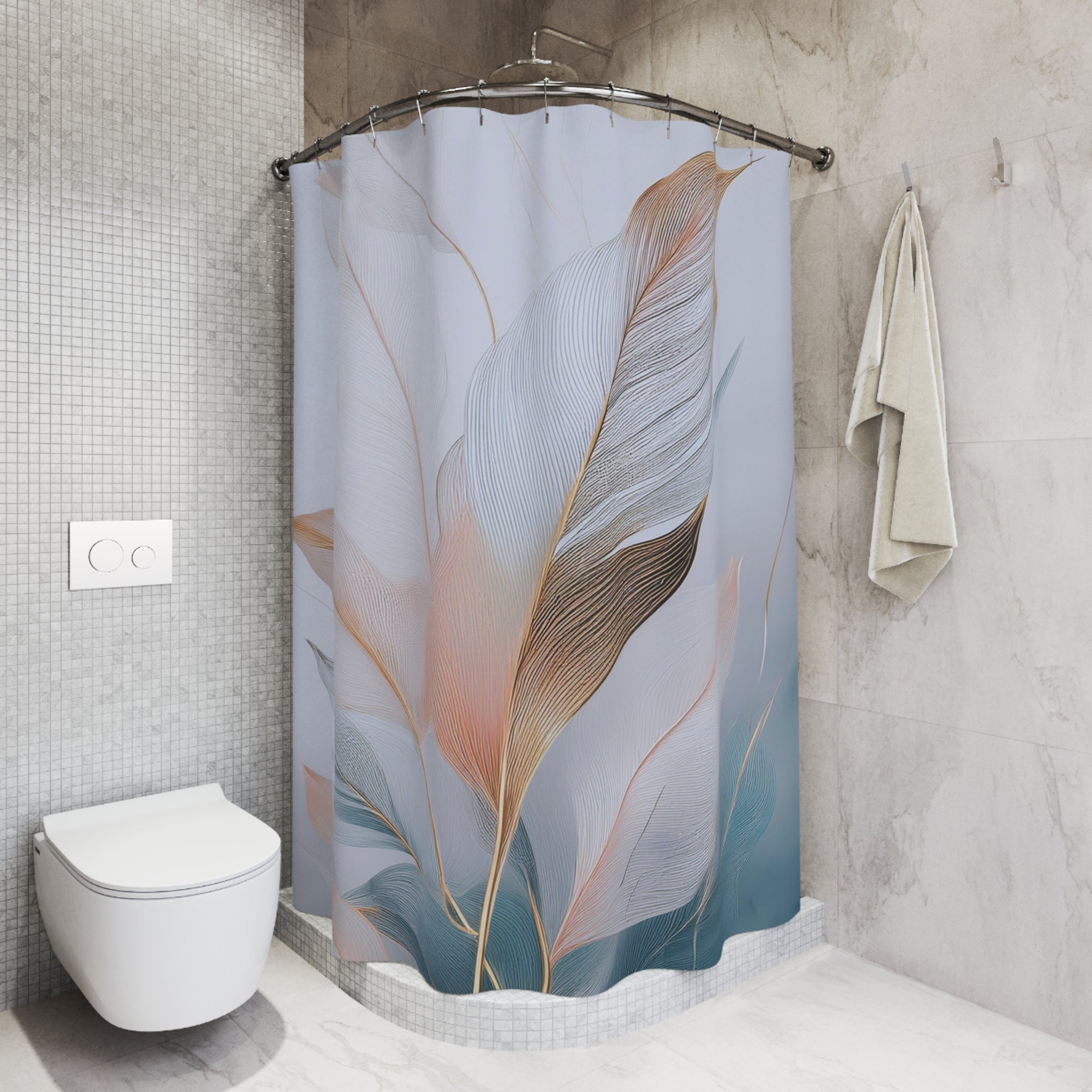 Boho Abstract Leaves Shower Curtain | Blue Blue Watercolor