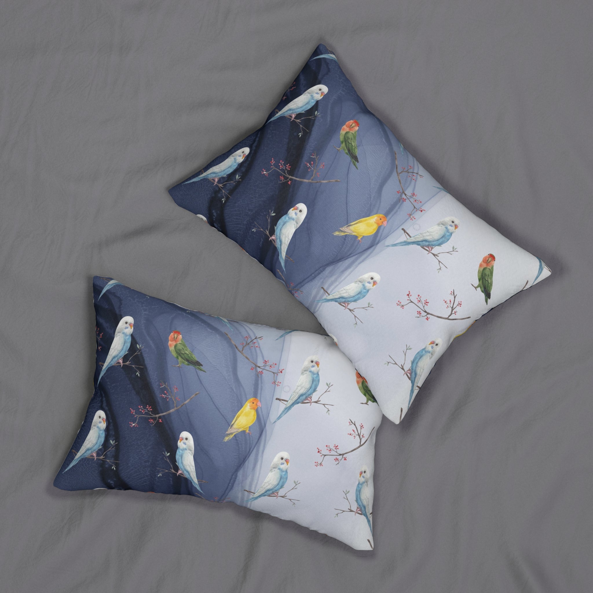 Boho Lumbar Pillow | Canary Birds, Navy Blue Ombre