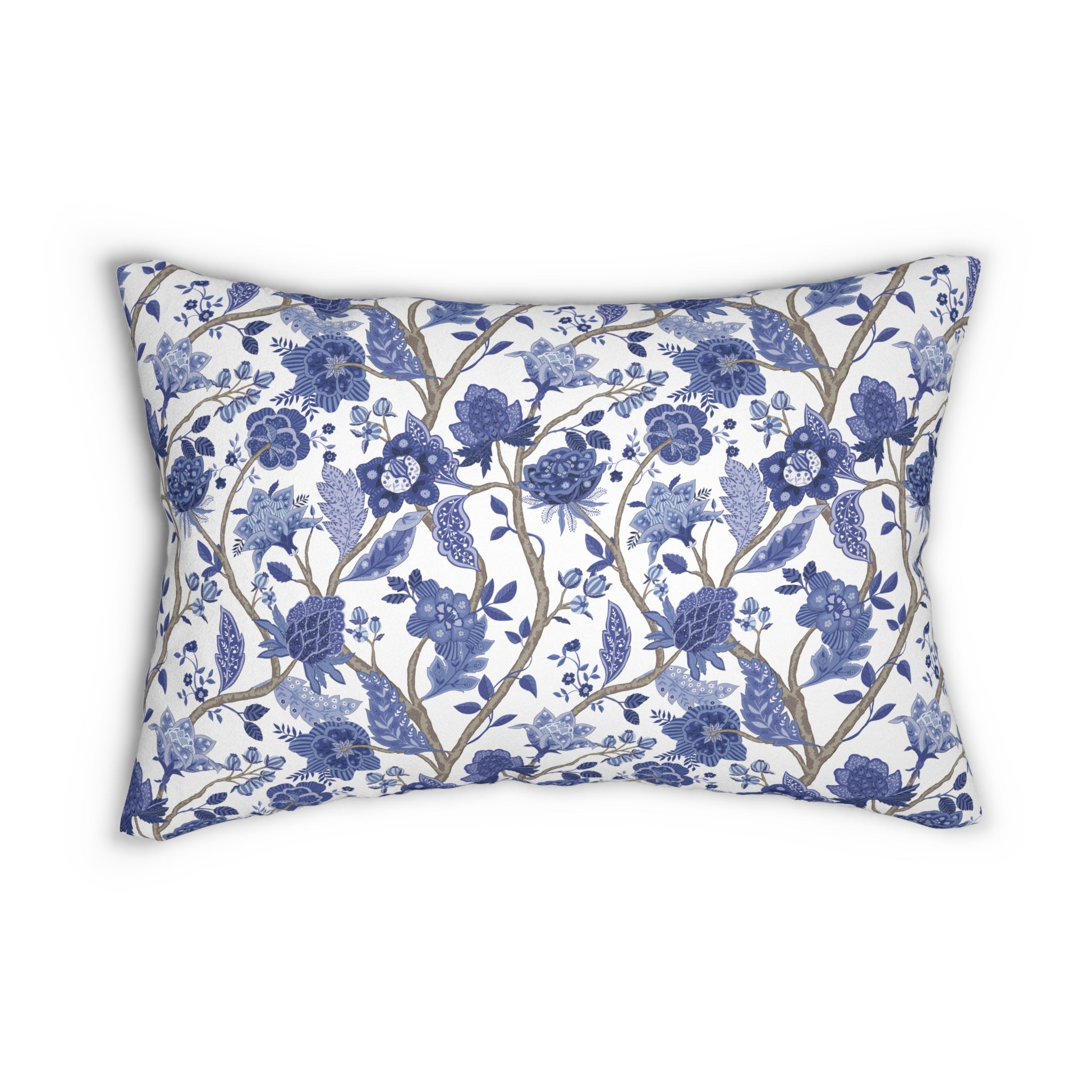 Abstract Floral Lumbar Pillow | Vintage White Blue Watercolor