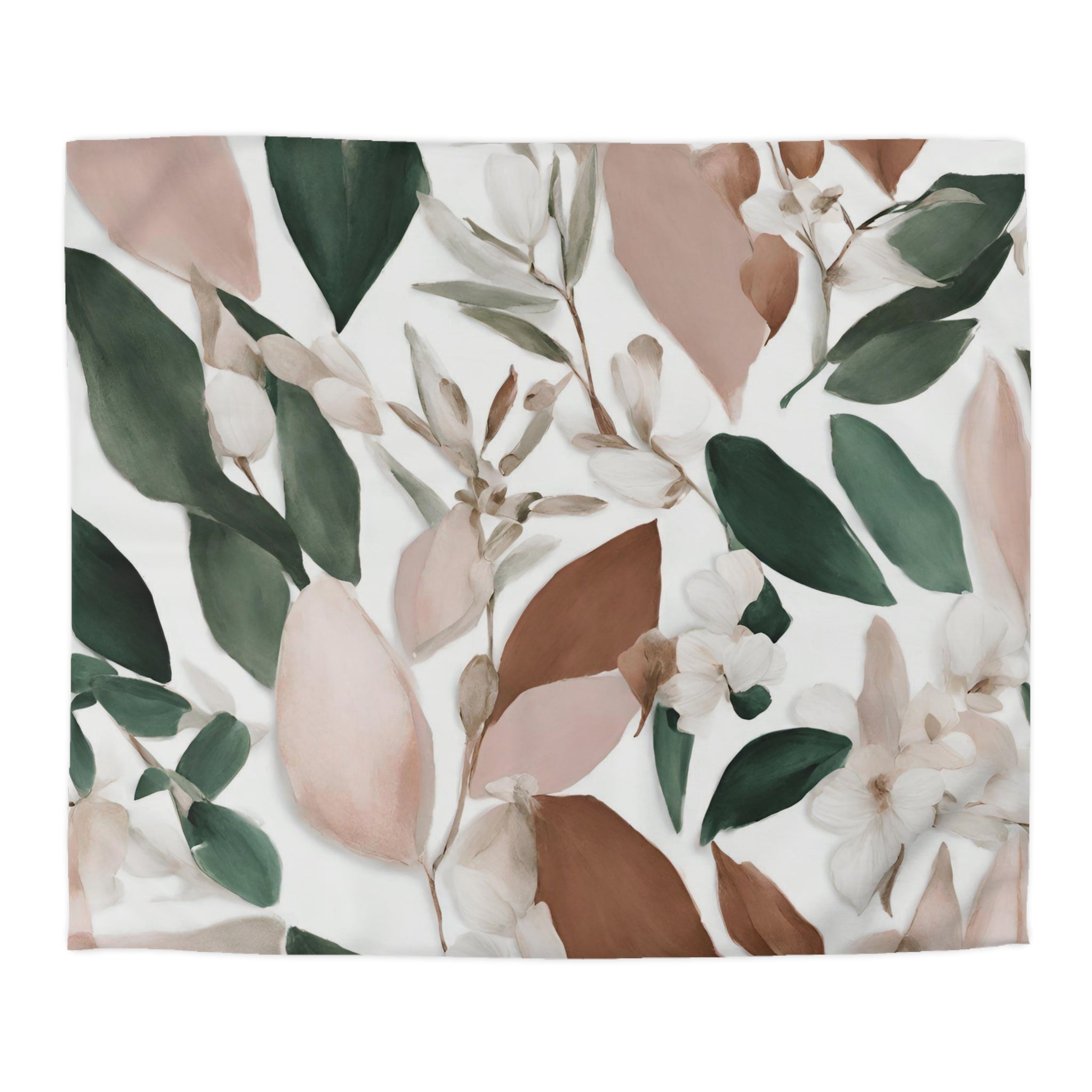 Floral Duvet Cover | White, Green, Rust Ivory, Blush Pink Leaves | Bedroom Decor