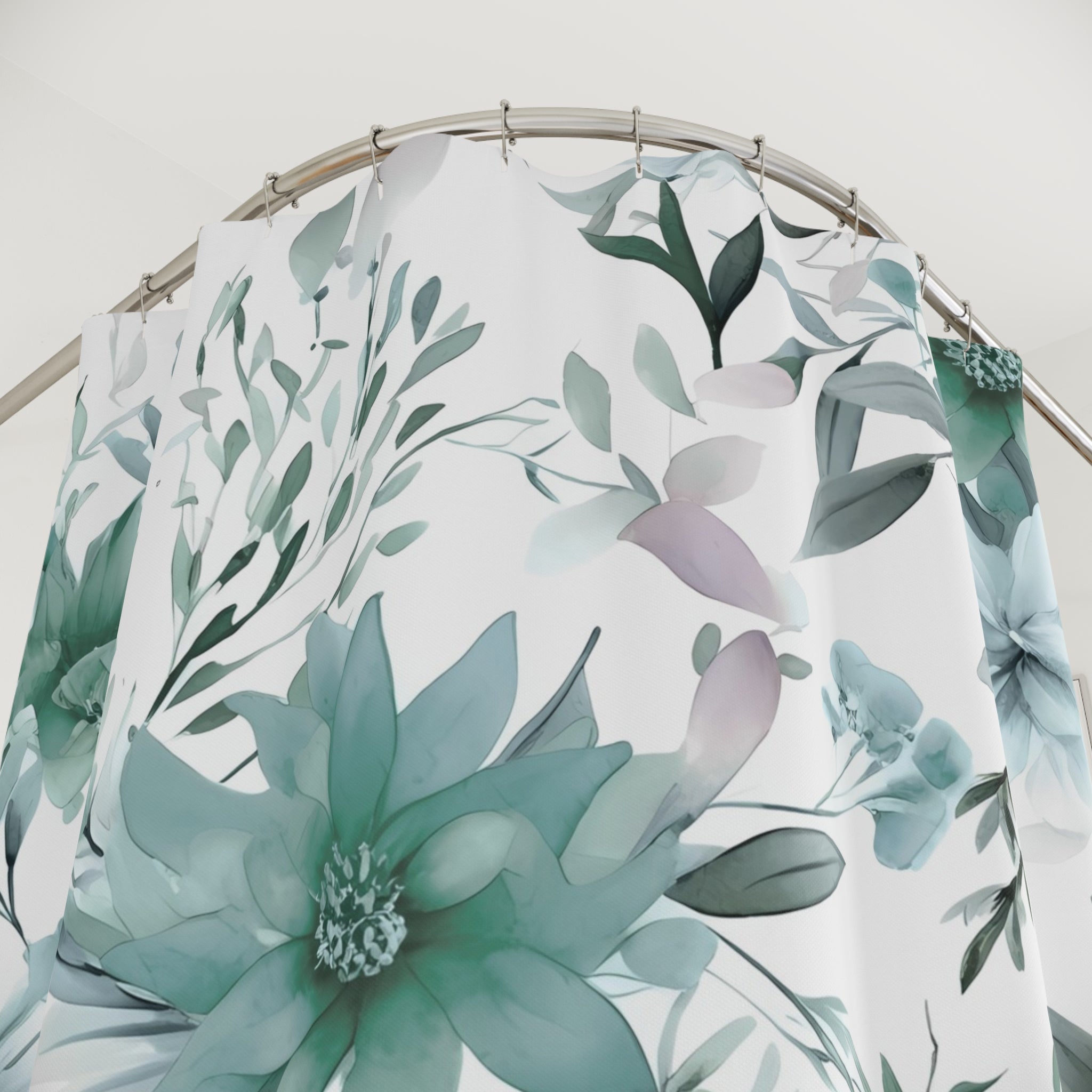 Floral Shower Curtain | Sage Green, White Watercolor