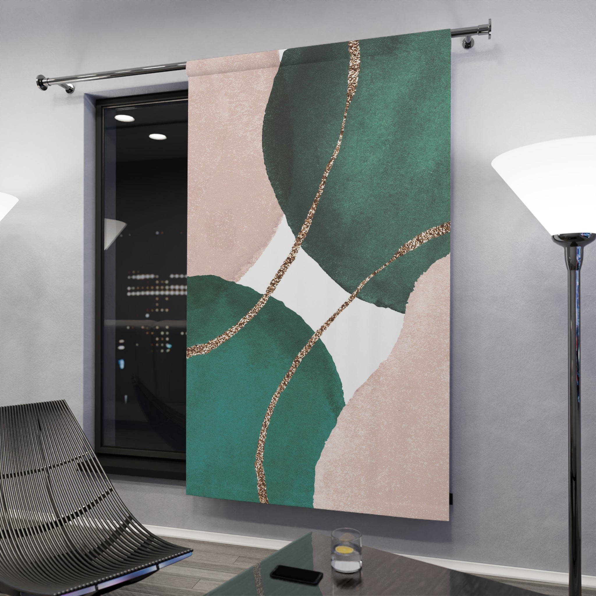 Abstract Window Curtain | Watercolor Pink Green