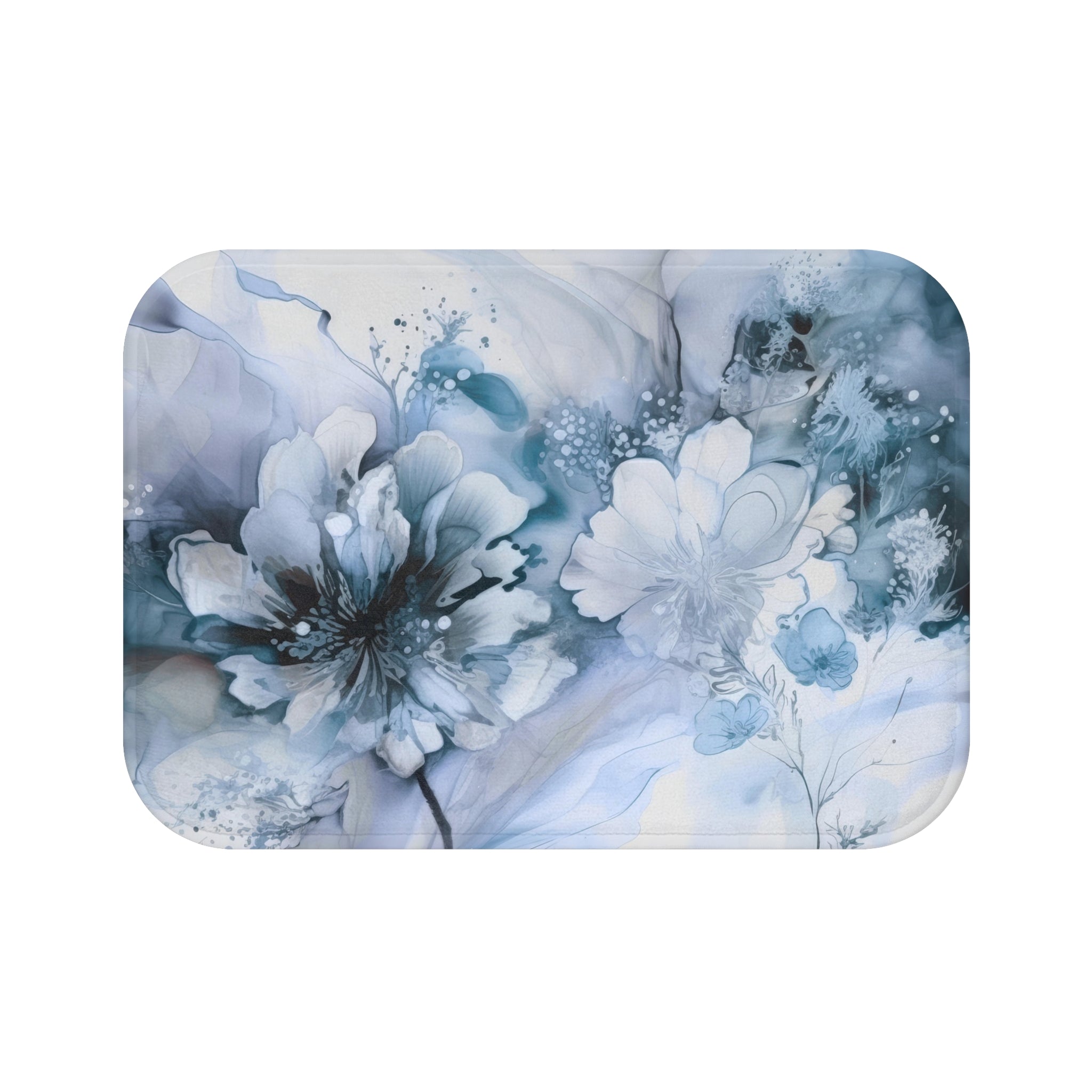 Floral Bath Mat | Pale Blue Watercolor Kitchen Mat