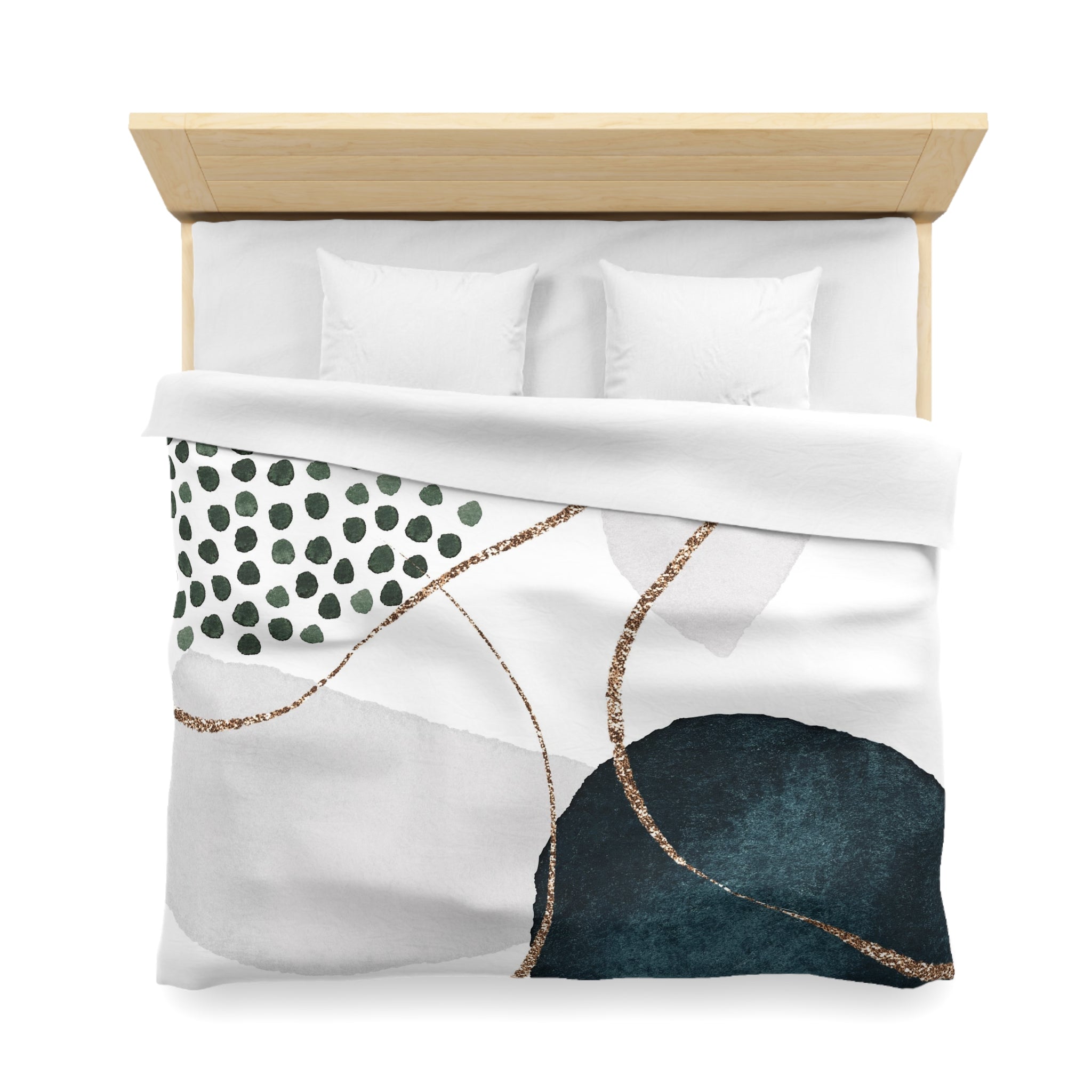 Abstract Duvet Cover | Navy Blue, Green, Pale Grey White | Bedroom Decor