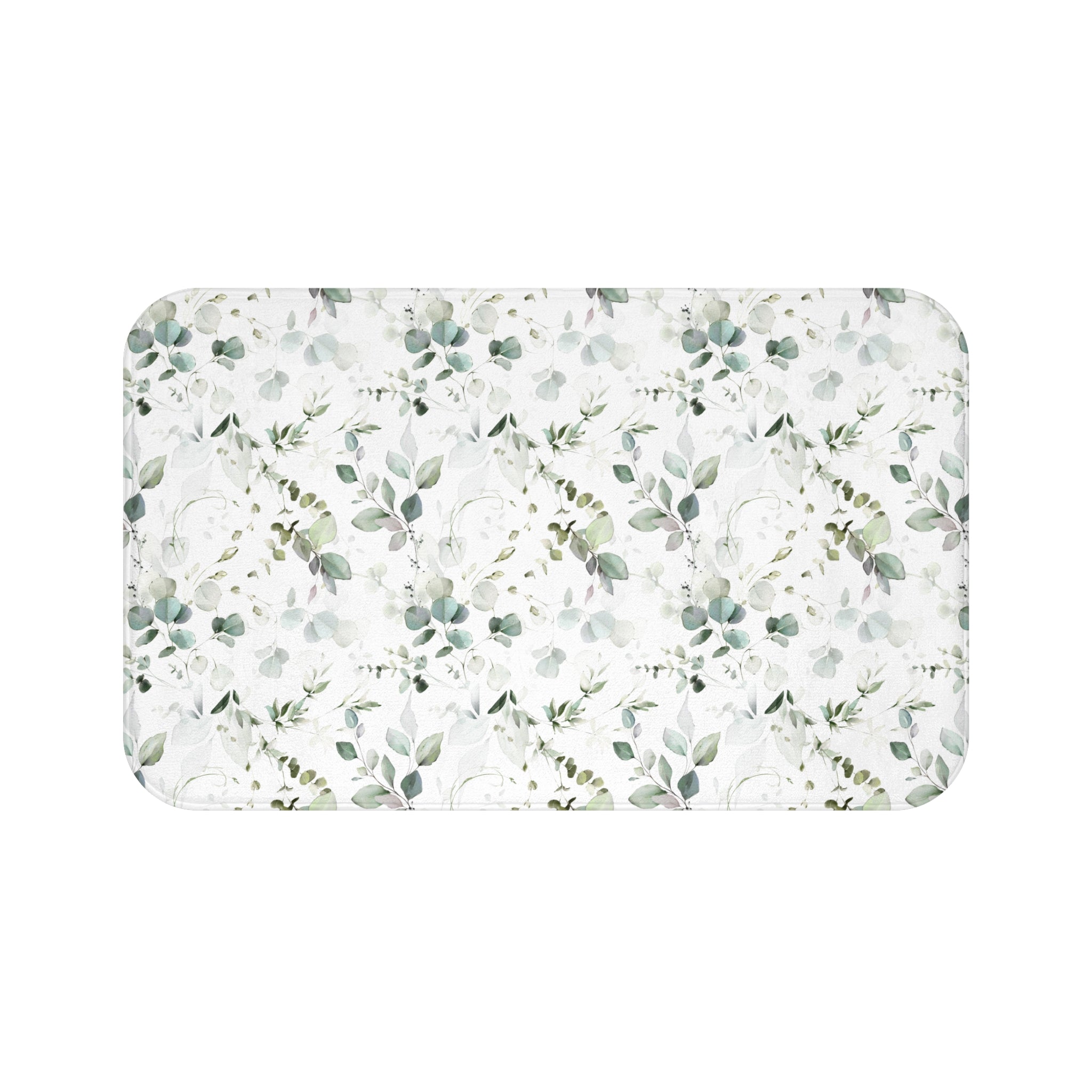 Floral Bath, Kitchen Mat | White Sage Green Leaves