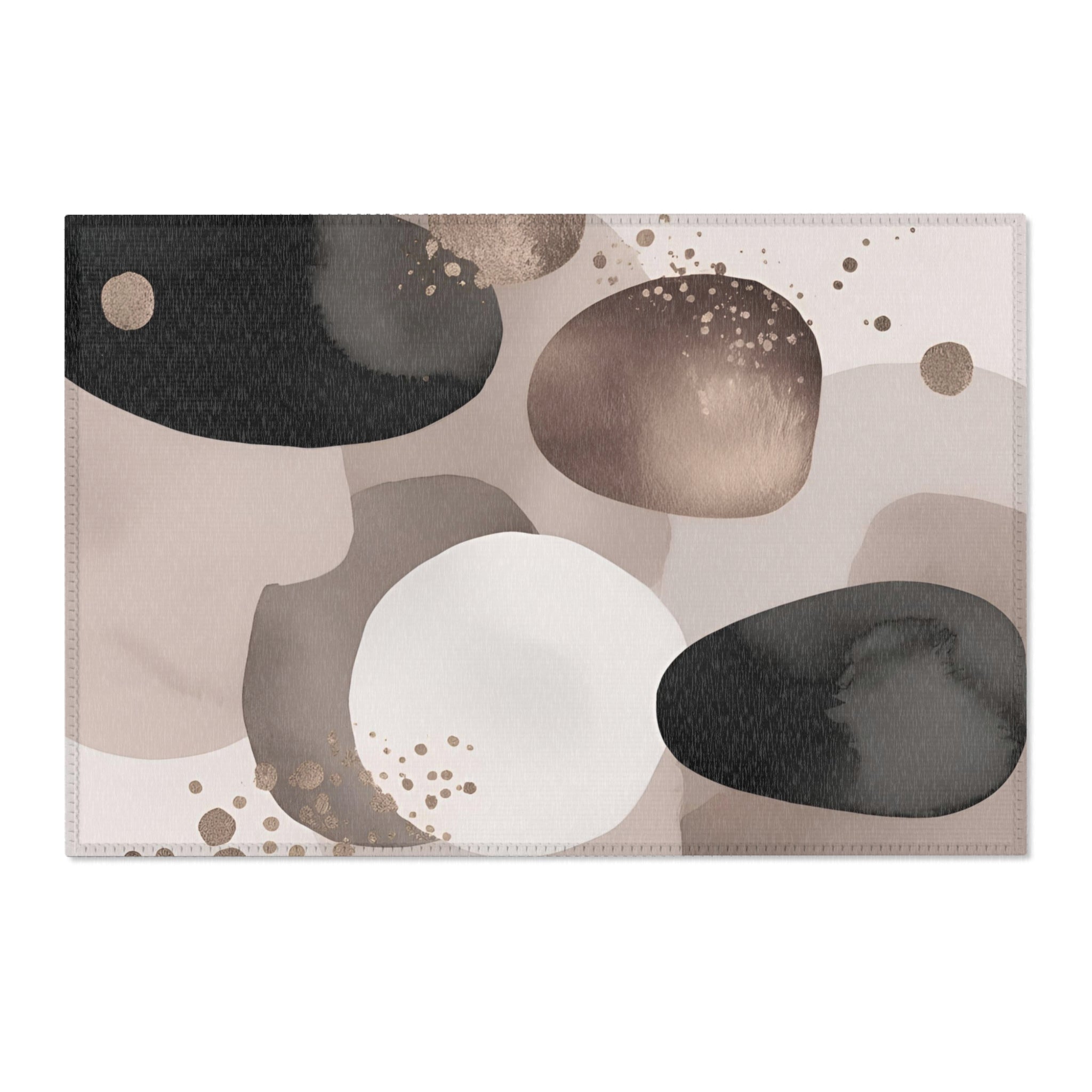 Abstract Area Rug | Black Taupe Bronze White Watercolor