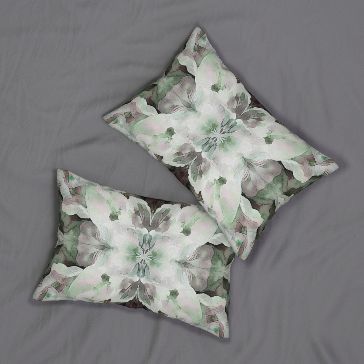 Sage Green and Plum Kaleidoscope Floral Lumbar Pillow