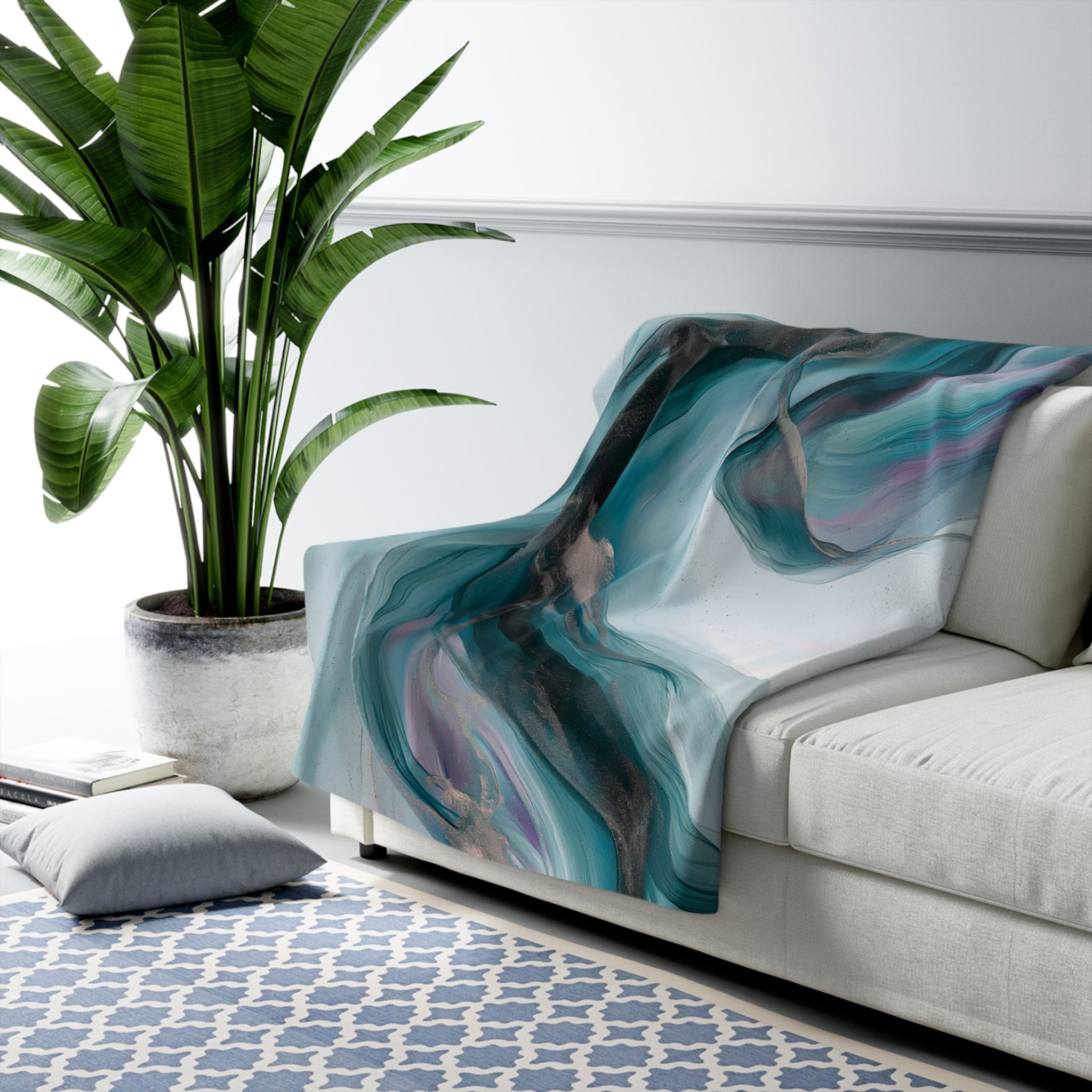 Abstract Throw Blanket | Teal Blue Ombre