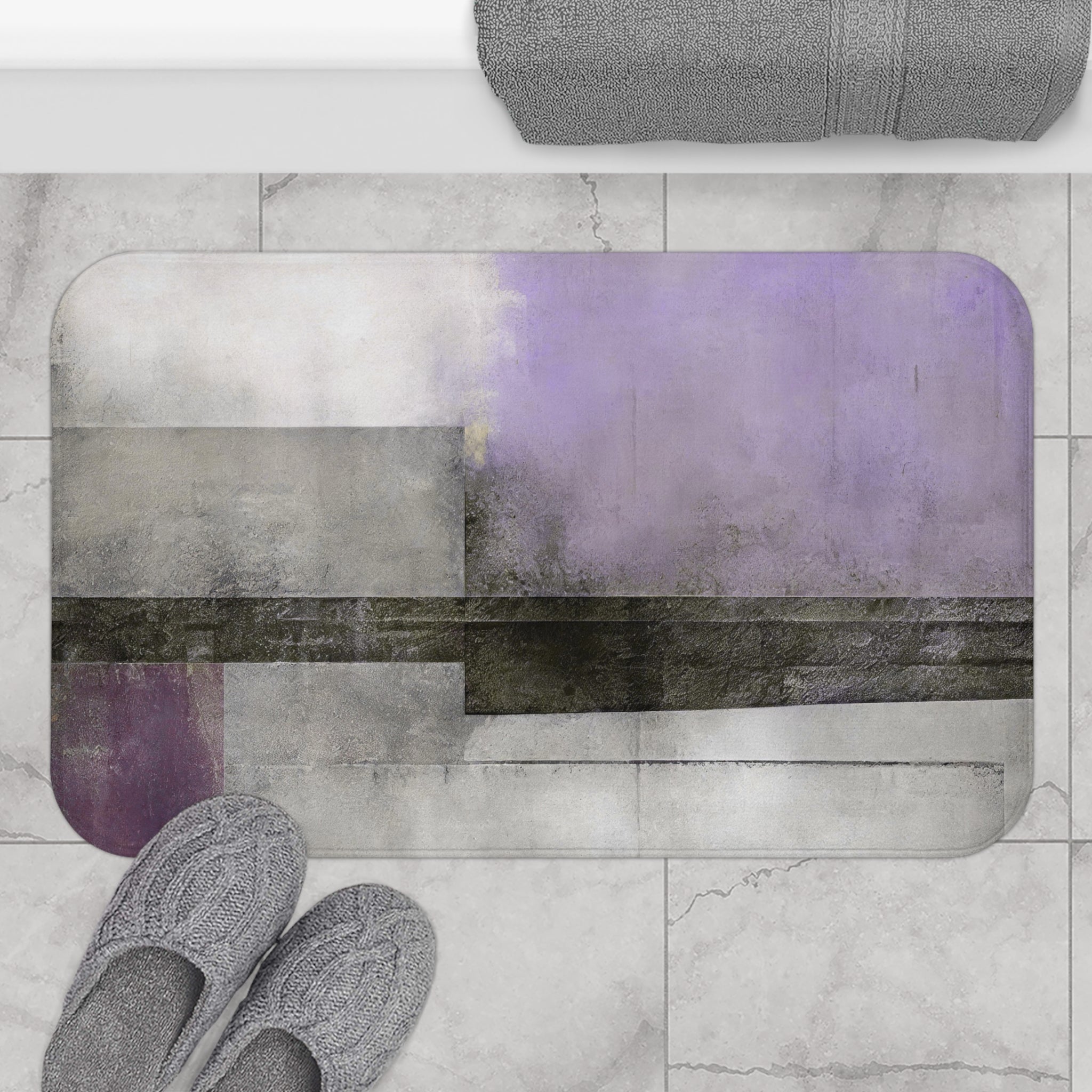 Abstract Bath Mat | Grey Lilac Purple Kitchen Mat