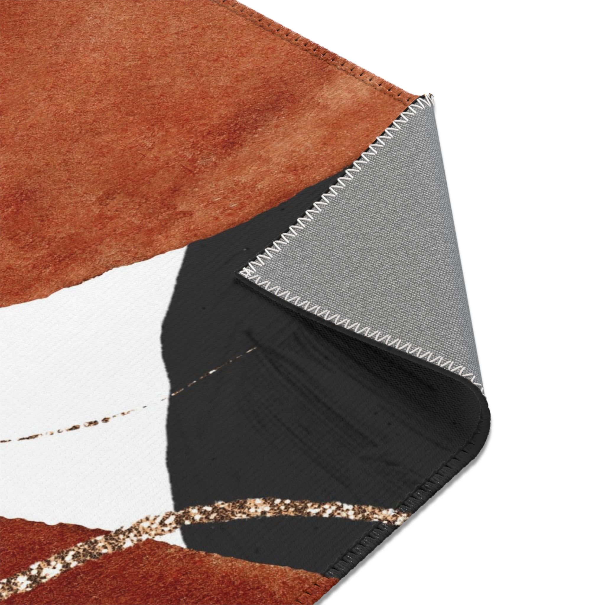 Abstract Boho Area Rug | Black White Rust Red